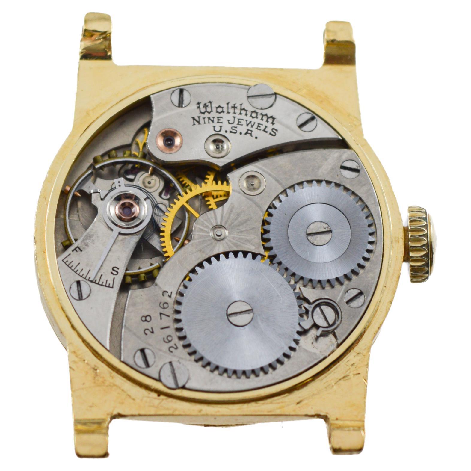 Waltham Gold Filled Art Deco Watch circa 1925 with Original Dial and Strap For Sale 14