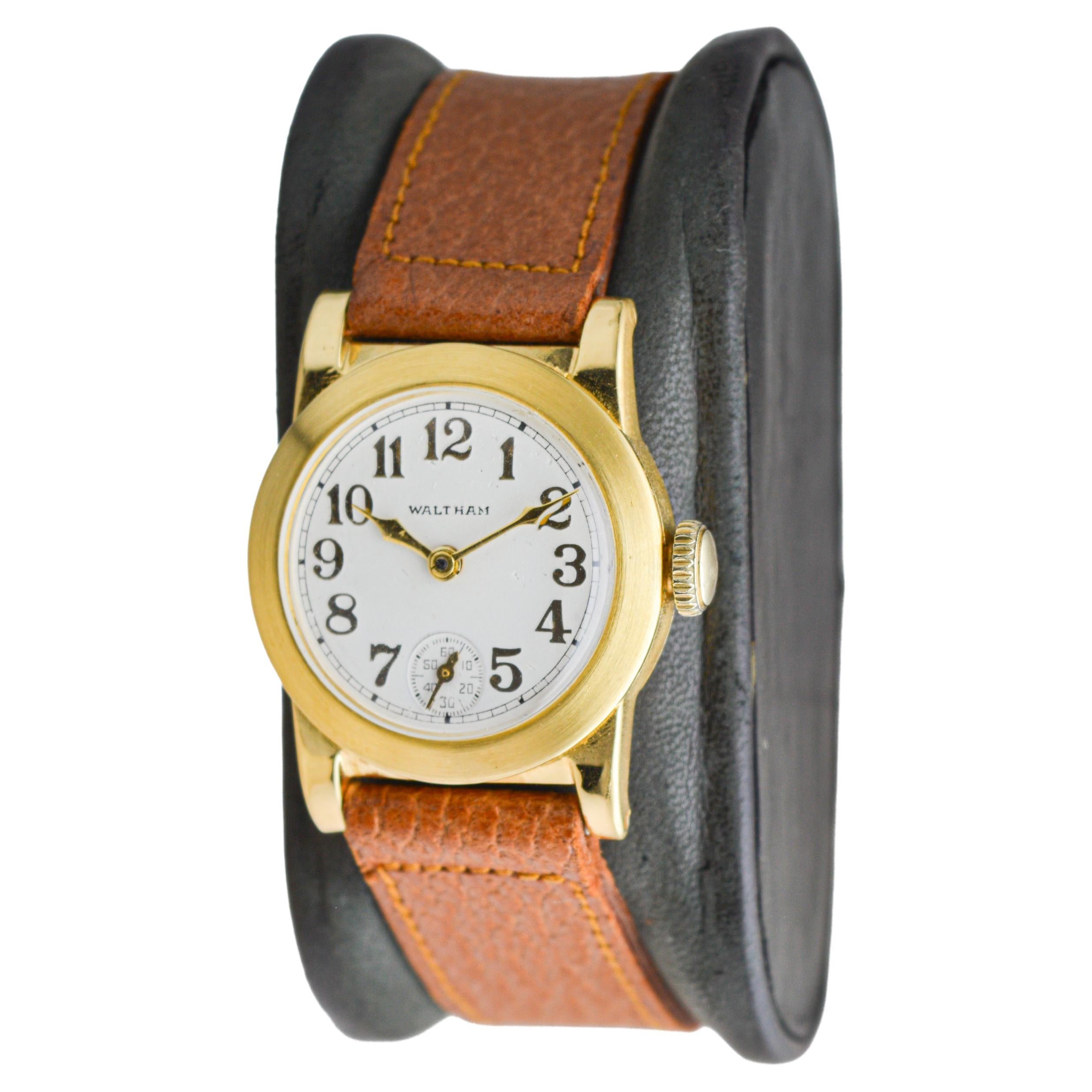 Waltham Gold Filled Art Deco Watch circa 1925 with Original Dial and Strap For Sale 1