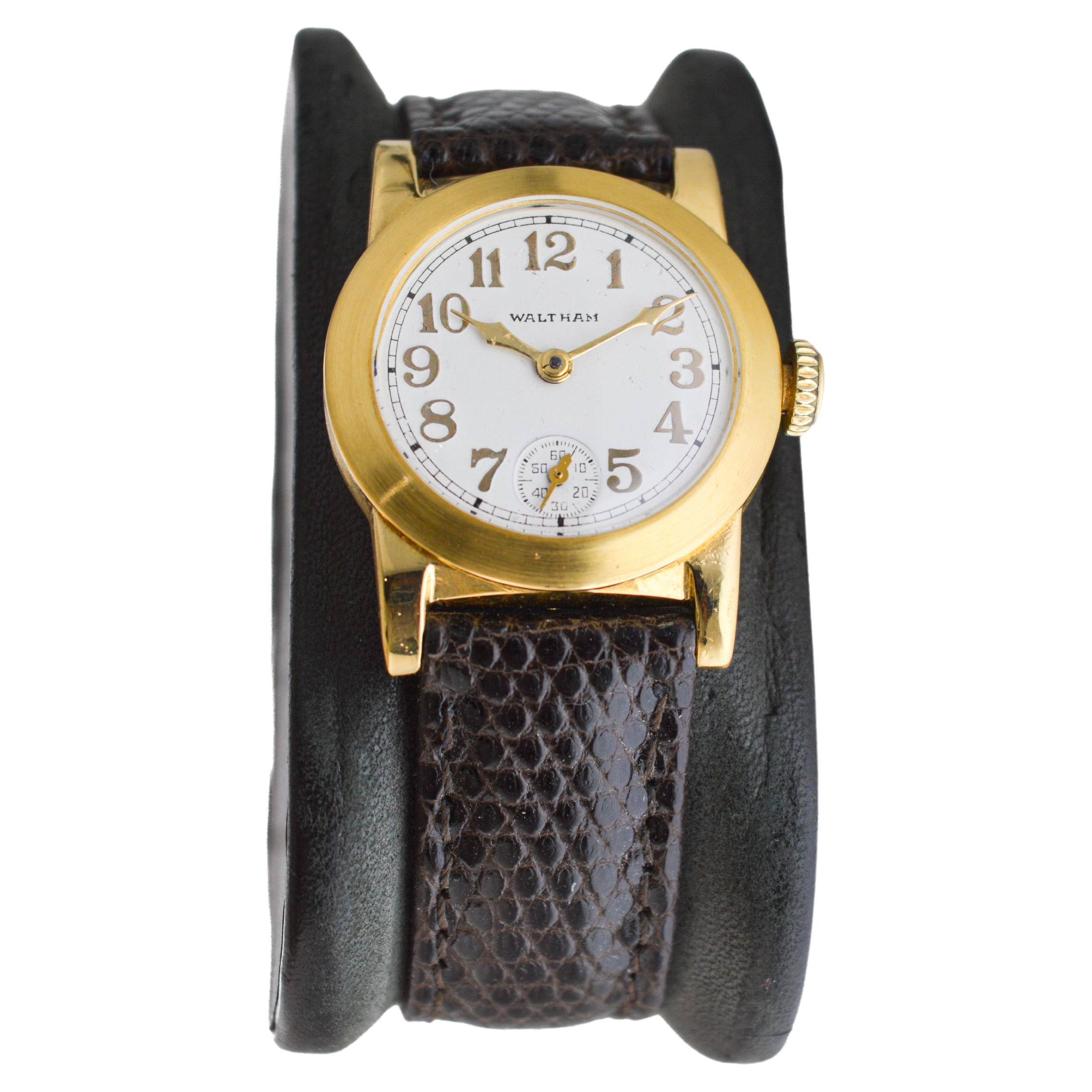 Waltham Gold Filled Art Deco Watch circa 1925 with Original Dial and Strap For Sale 4