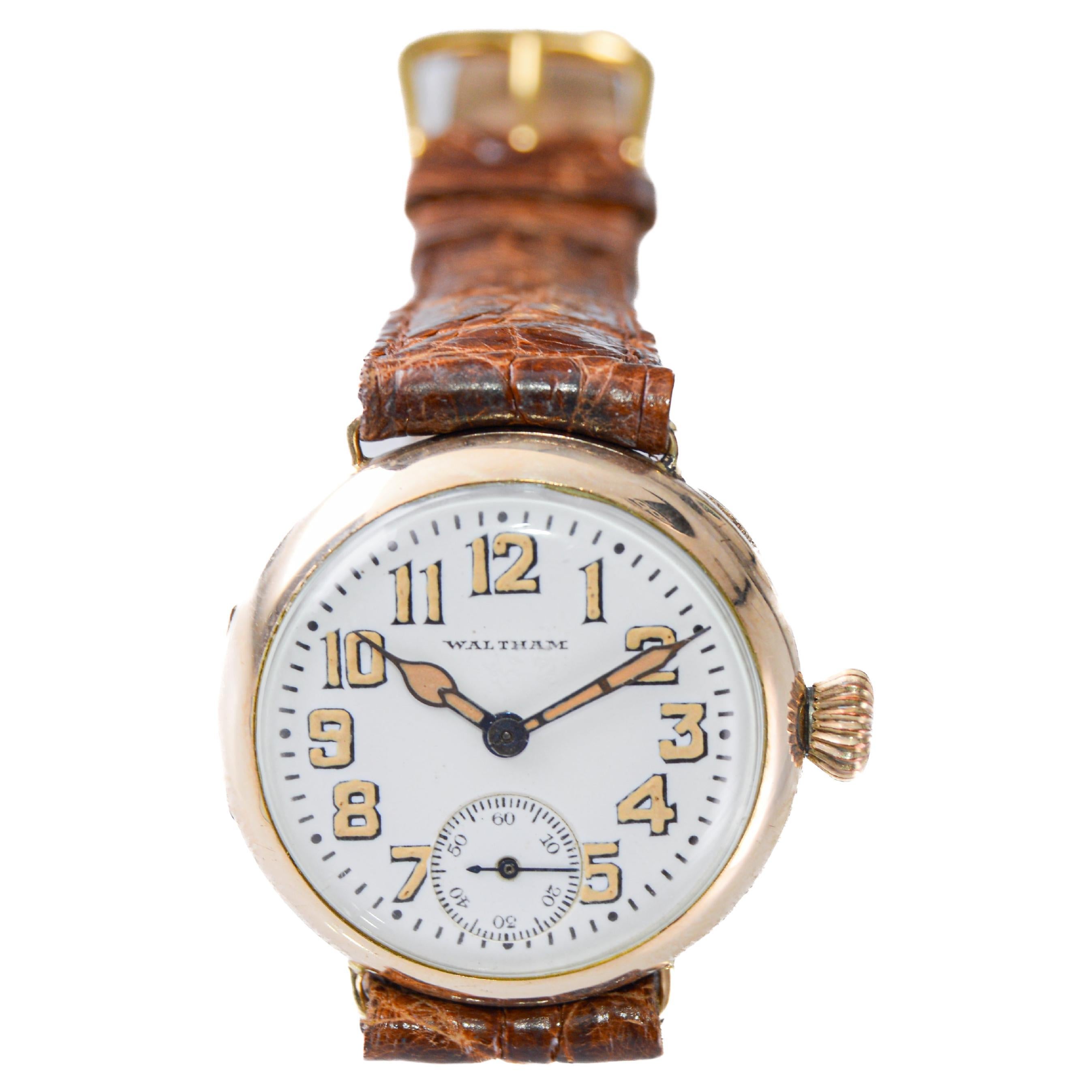 Waltham en or de style Campaigner avec cadran en émail d'origine sans défaut de en vente 4