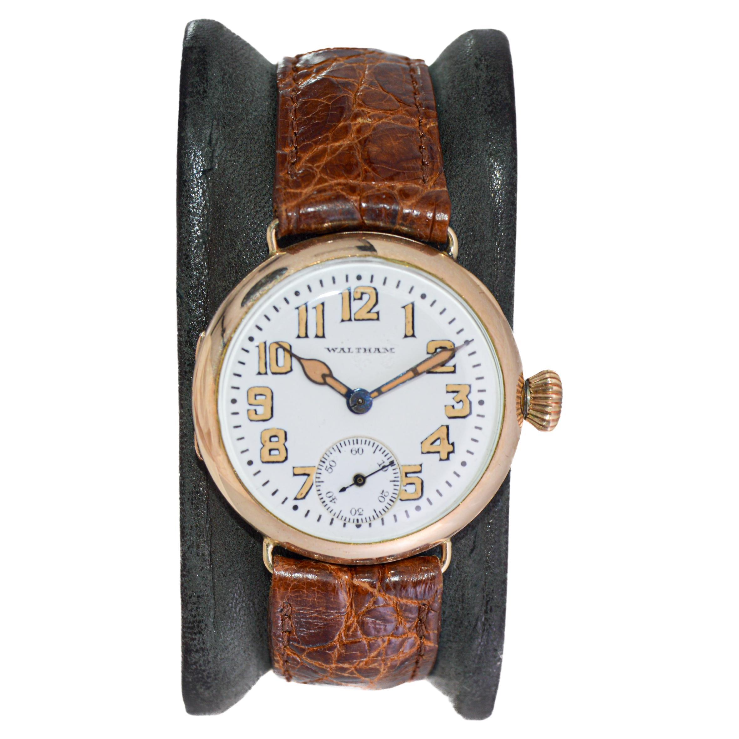 Waltham Gold Filled Campaign Style with Original Flawless Enamel Dial from 