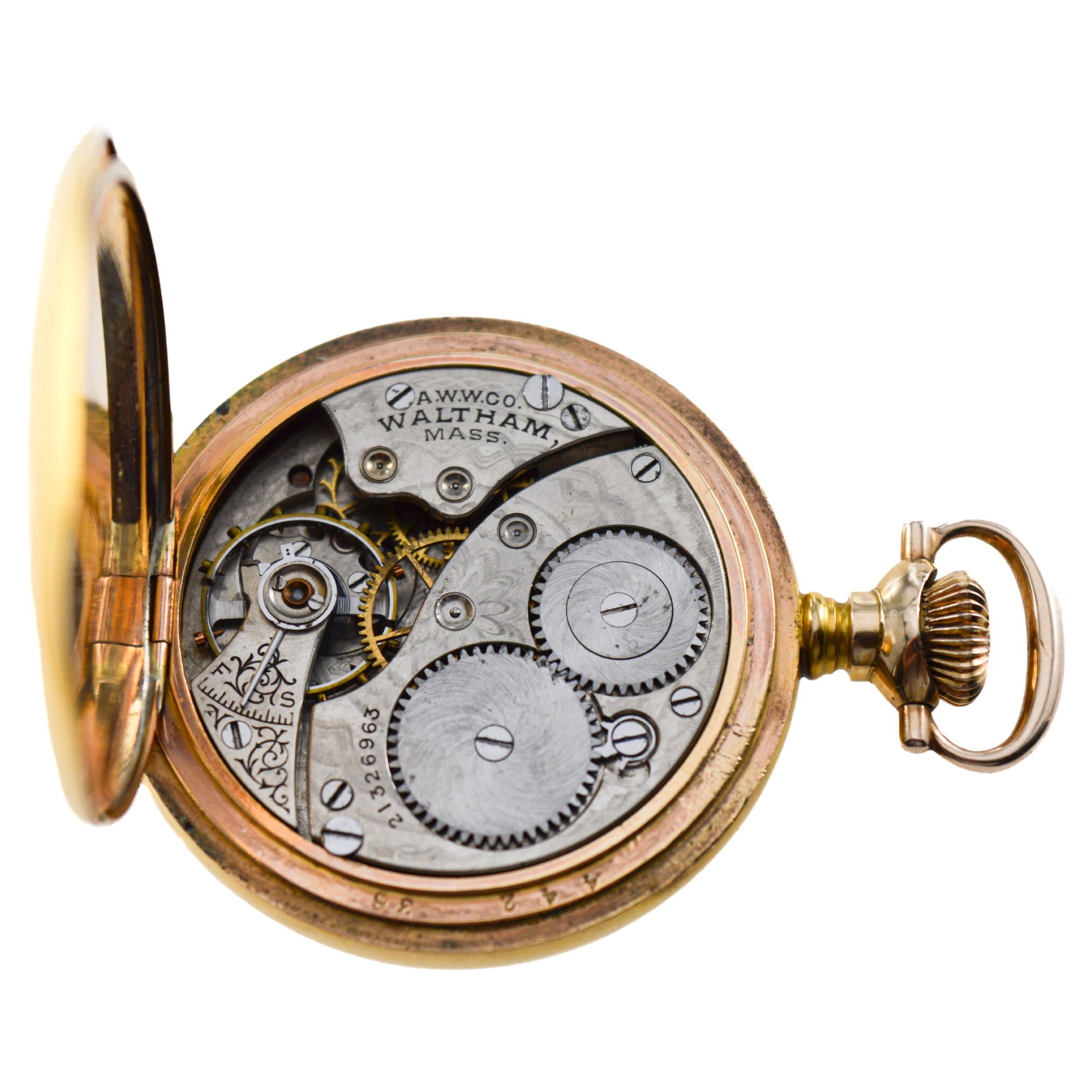 Waltham Gold-filled Hunters Case Pocket Watch circa 1896 with Rare Bloom Finish For Sale 9