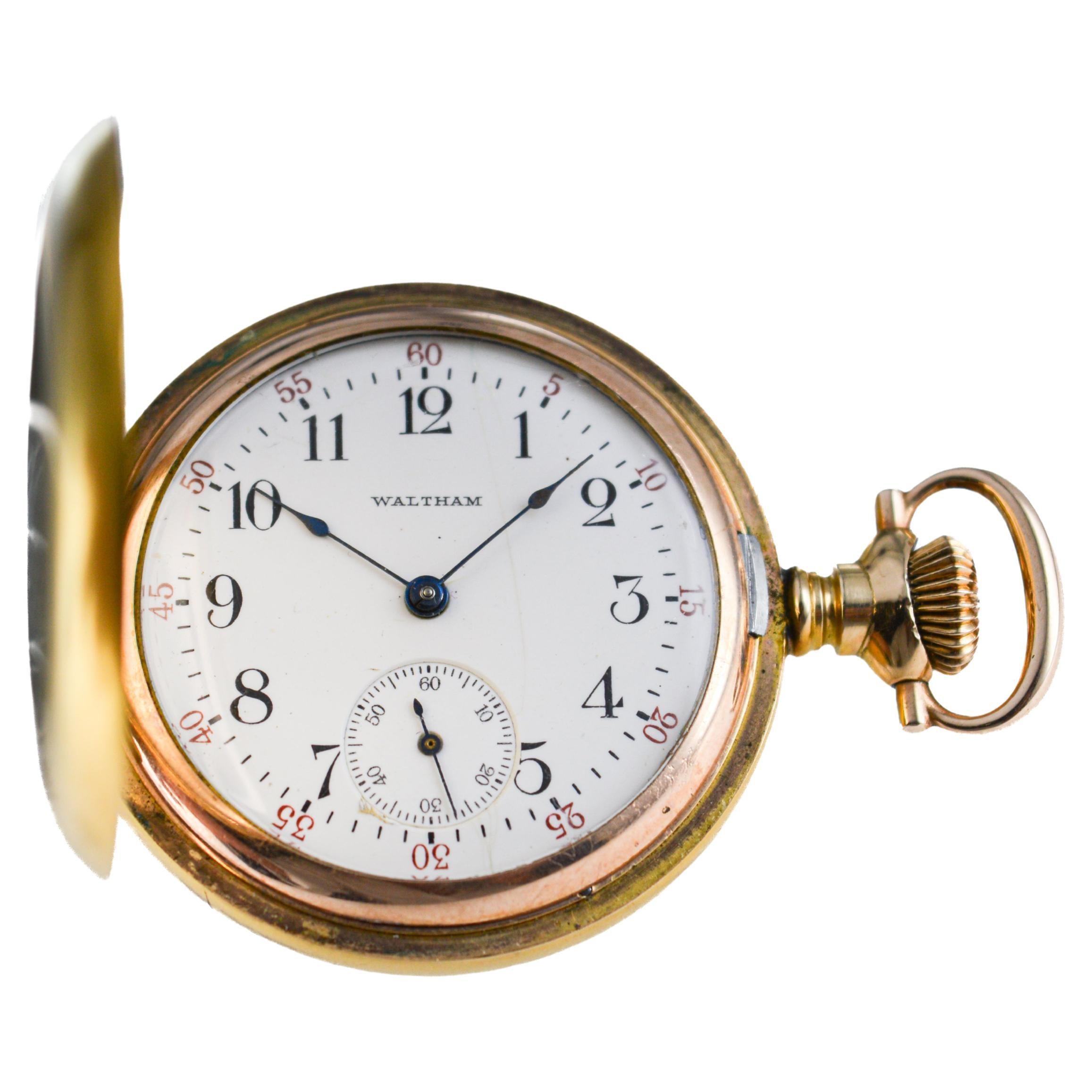 Women's or Men's Waltham Gold-filled Hunters Case Pocket Watch circa 1896 with Rare Bloom Finish For Sale