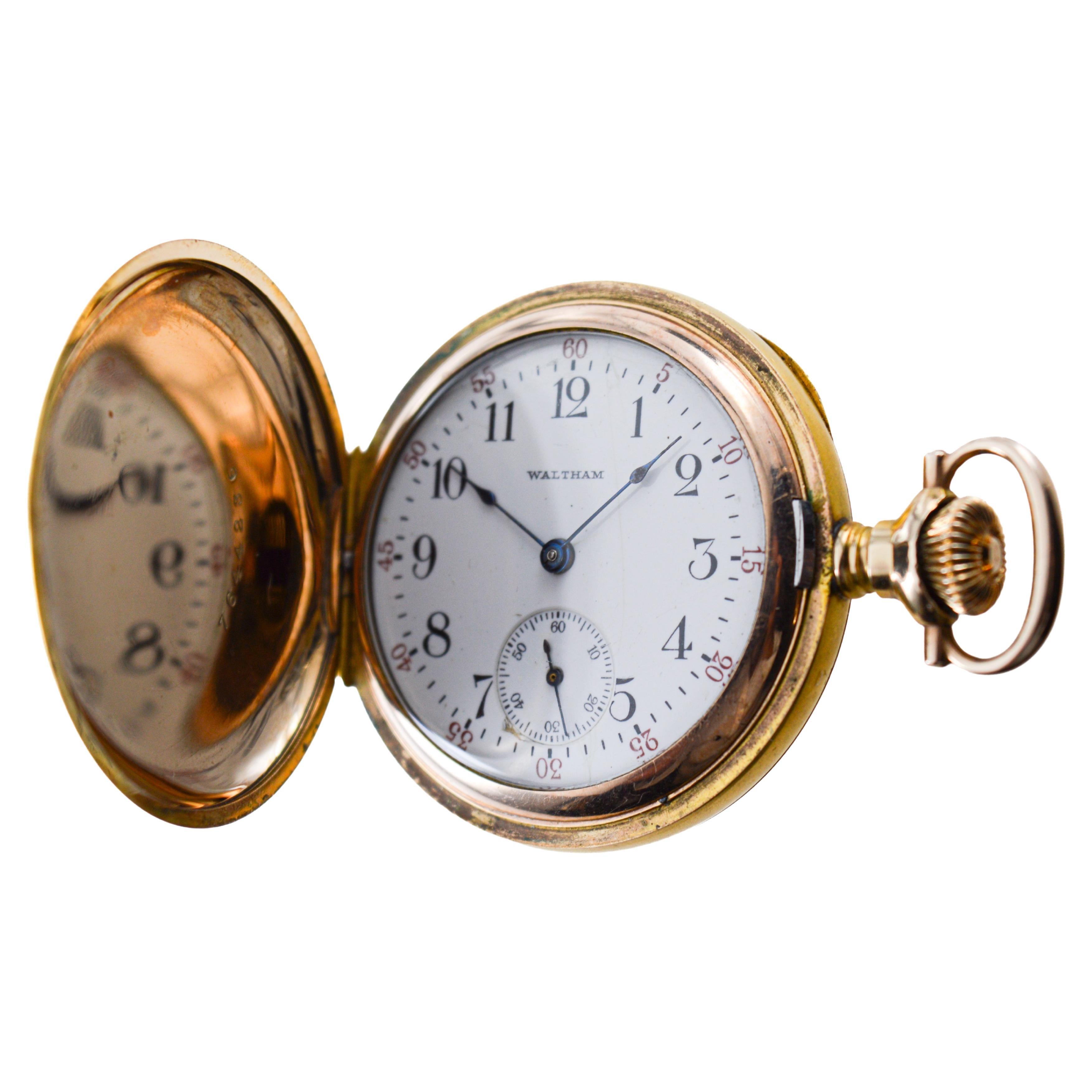 Waltham Gold-filled Hunters Case Pocket Watch circa 1896 with Rare Bloom Finish For Sale 1