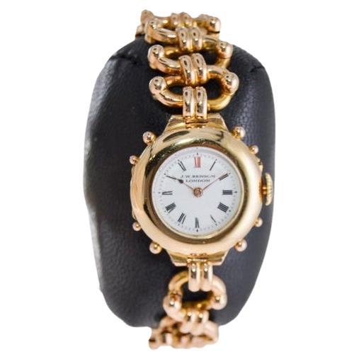 1880's Ladies J.W. Benson Bracelet Watch with Articulated Band Kiln Fired Dial For Sale
