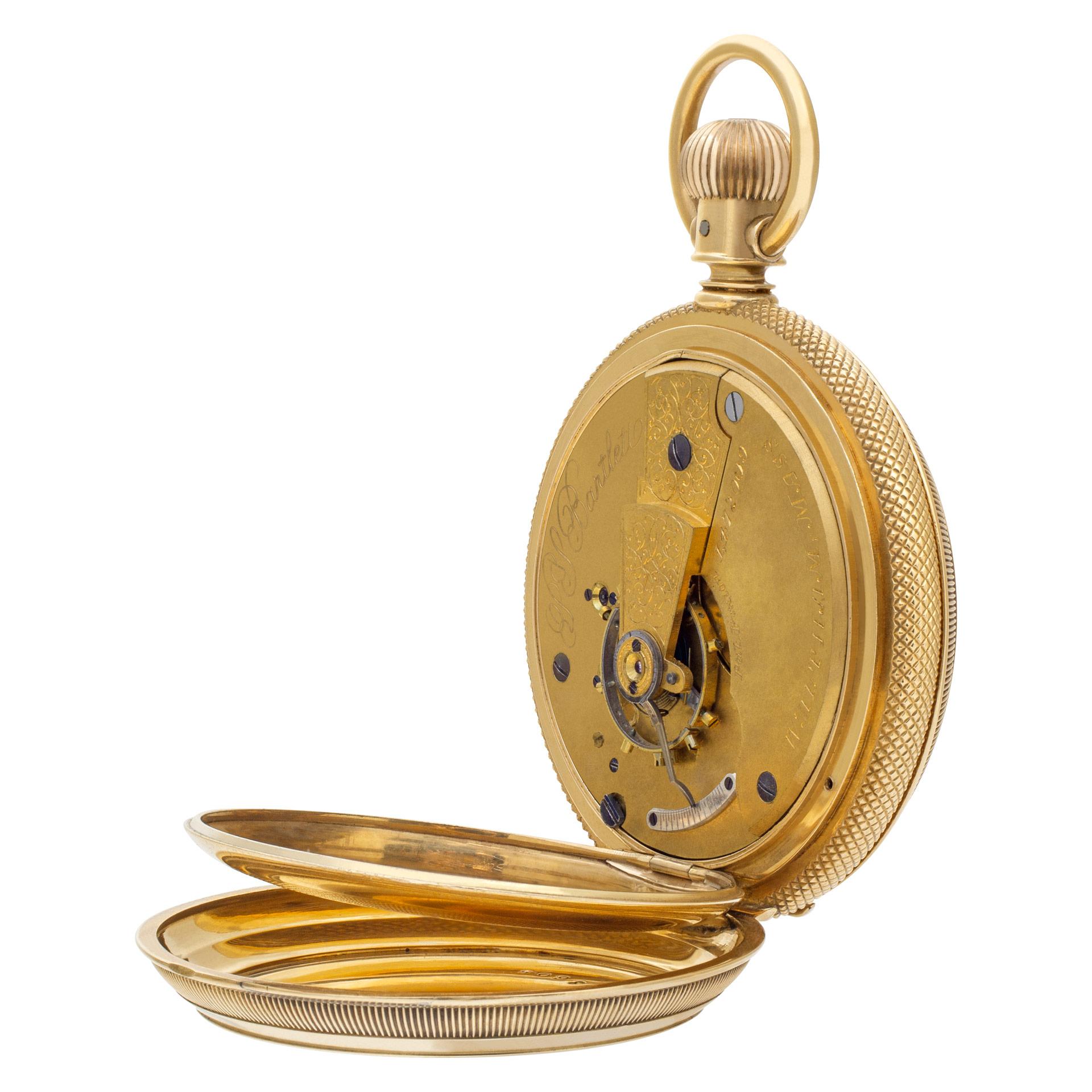Waltham Hunter Case Montre de poche Réf. 1, 472009 en or jaune 14 carats, cadran blanc en vente 1