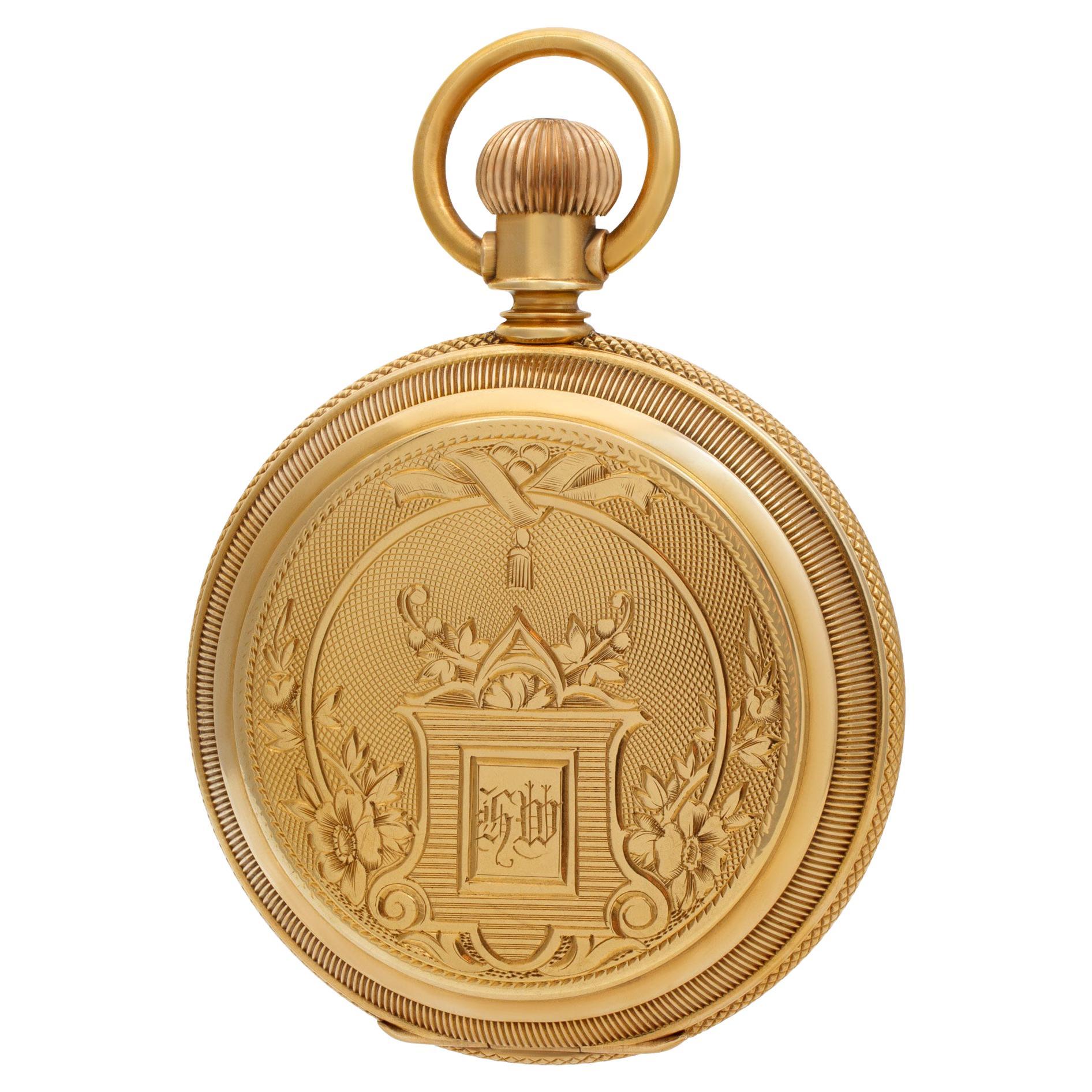Waltham Hunter Case Pocket Watch Ref. 1, 472009 in 14k Yellow Gold, White Dial For Sale
