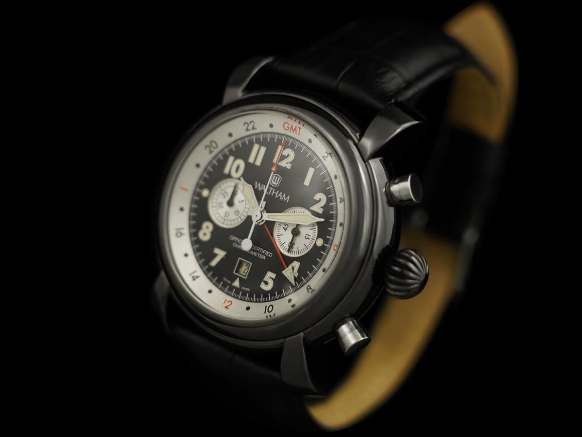 Waltham Lone Eagle GMT Lindbergh inspiriert große Fliegerchronometer Chronographen im Zustand „Hervorragend“ im Angebot in Suwanee, GA