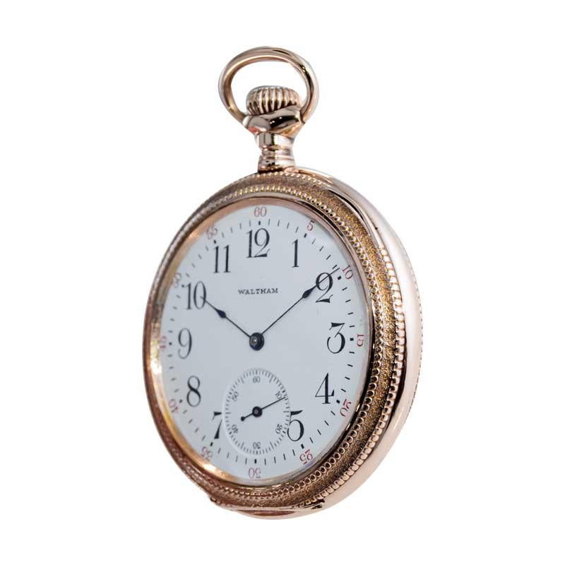 Waltham Open Faced American Pocket Watch with Period Watch Chain from 1934 For Sale 3