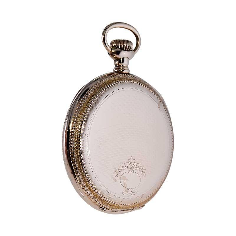 Waltham Open Faced American Pocket Watch with Period Watch Chain from 1934 For Sale 5