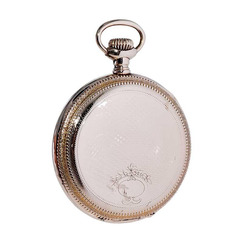 Waltham Open Faced American Pocket Watch with Period Watch Chain from 1934 For Sale 6