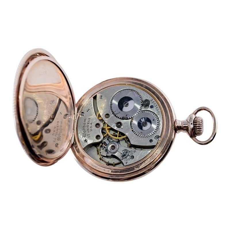 Waltham Open Faced American Pocket Watch with Period Watch Chain from 1934 For Sale 11