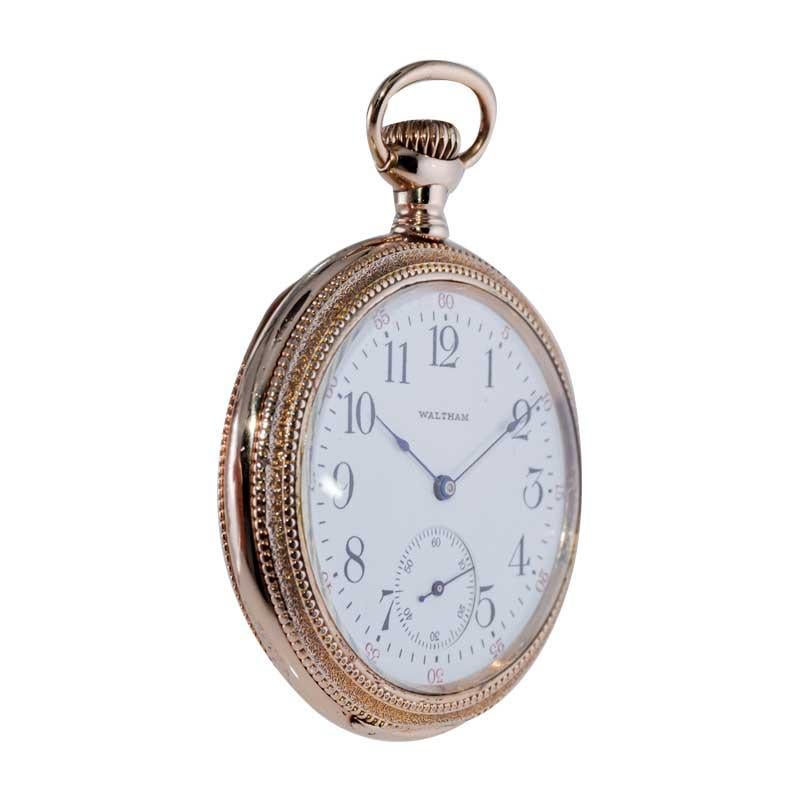 Waltham Open Faced American Pocket Watch with Period Watch Chain from 1934 For Sale 1