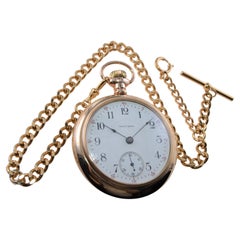 Vintage Waltham Open Faced American Pocket Watch with Period Watch Chain from 1934