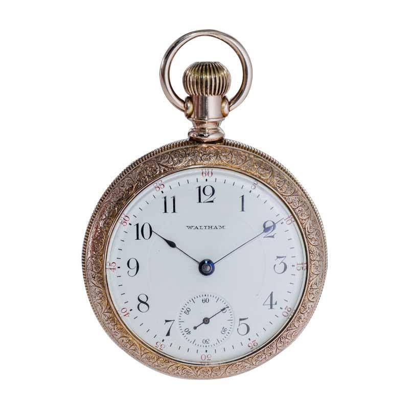 Women's or Men's Waltham Open Faced Gold Filled Pocket Watch Flawless Kiln Fired Enamel Dial 1892 For Sale