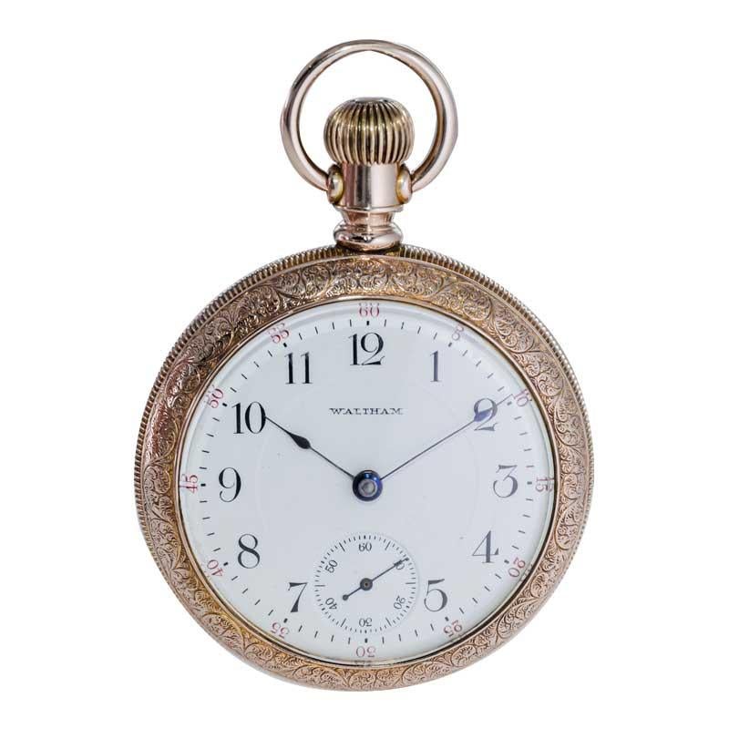 Waltham Open Faced Gold Filled Pocket Watch Flawless Kiln Fired Enamel Dial 1892 For Sale 1