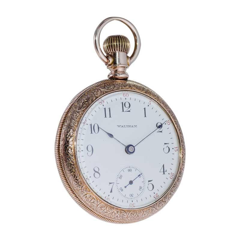 Waltham Open Faced Gold Filled Pocket Watch Flawless Kiln Fired Enamel Dial 1892 For Sale 2