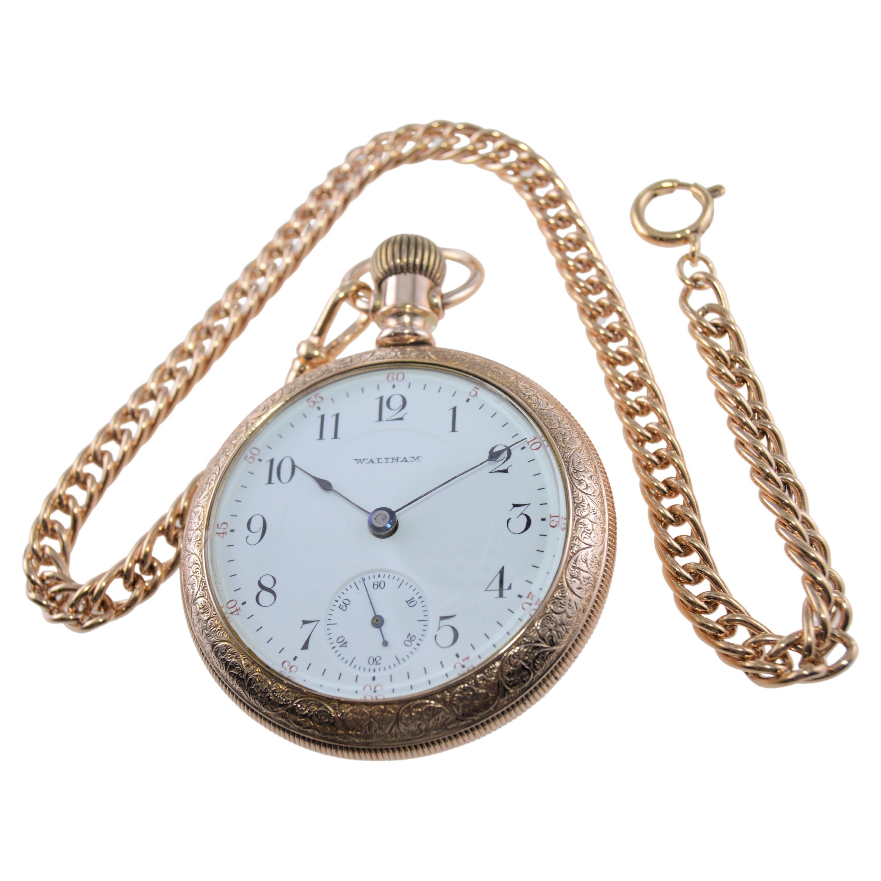 Waltham Open Faced Gold Filled Pocket Watch Flawless Kiln Fired Enamel Dial 1892 For Sale