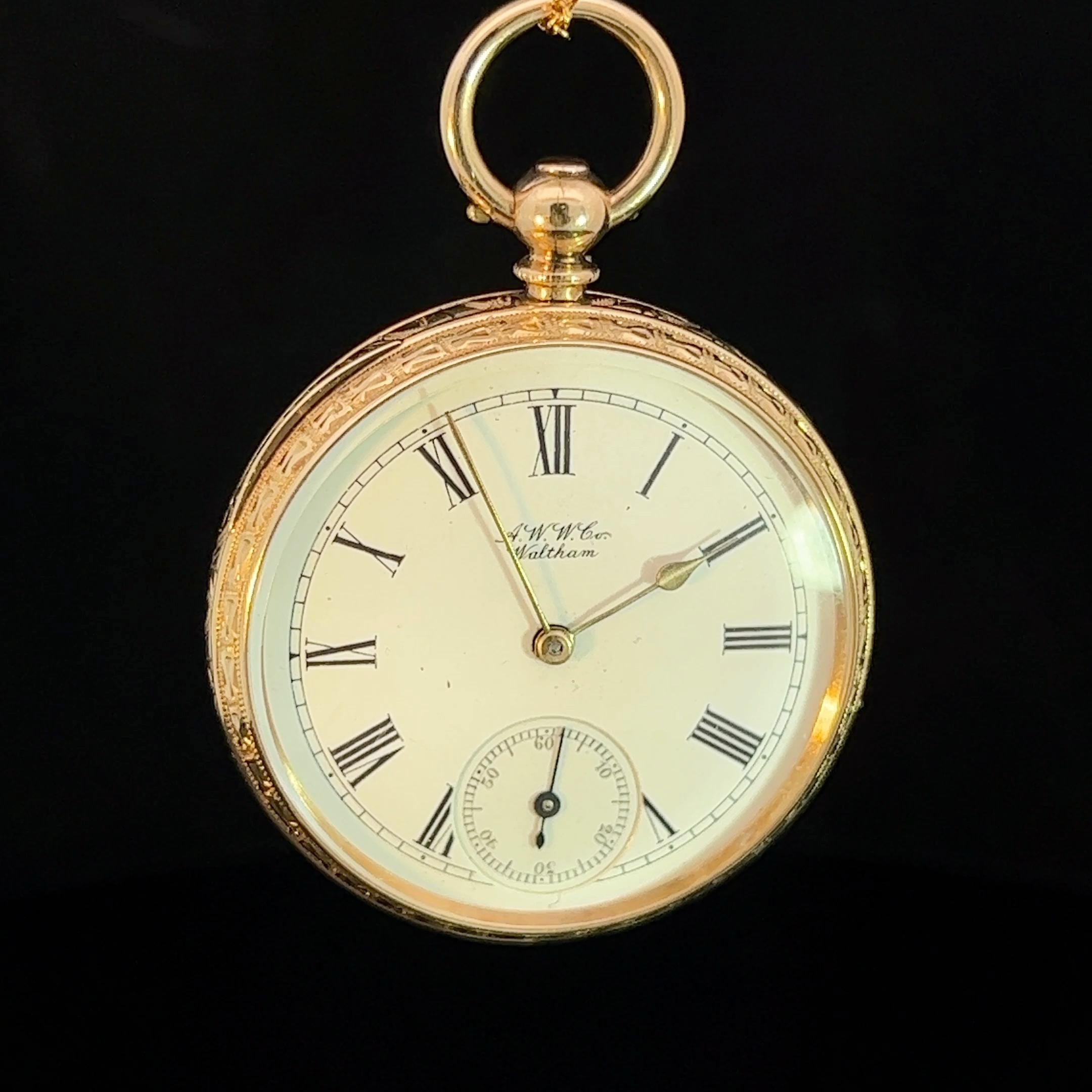 Victorian Waltham Open Faced Pocket Watch Circa 1886 For Sale