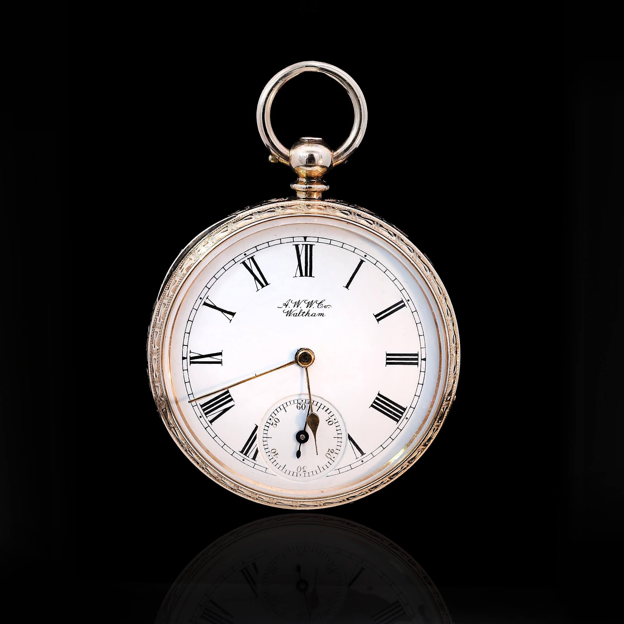 Waltham Open Faced Pocket Watch Circa 1886 In Good Condition For Sale In ADELAIDE, SA