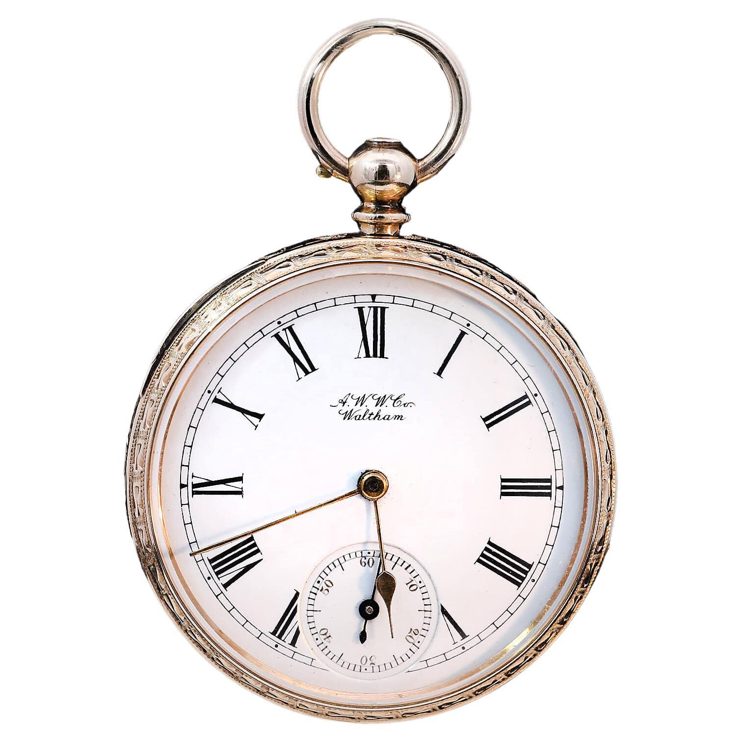 Waltham Open Faced Pocket Watch Circa 1886 For Sale