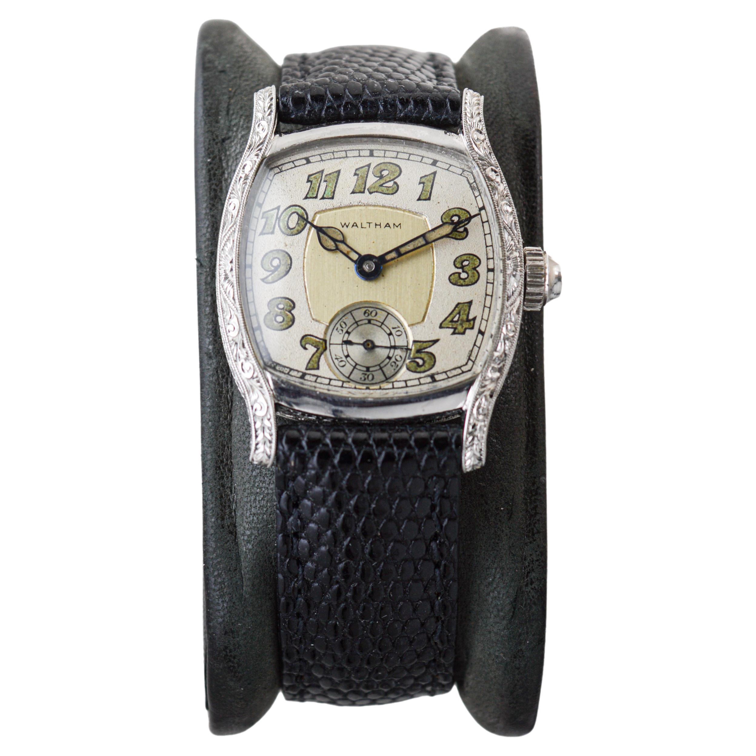 Waltham Platinum Art Deco Cushion Shaped Watch circa, 1934 with Original Dial  For Sale 1