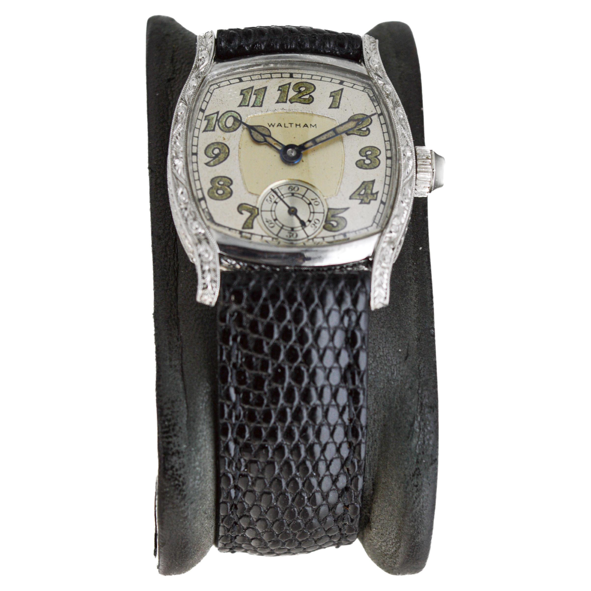 Waltham Platinum Art Deco Cushion Shaped Watch circa, 1934 with Original Dial  For Sale 2