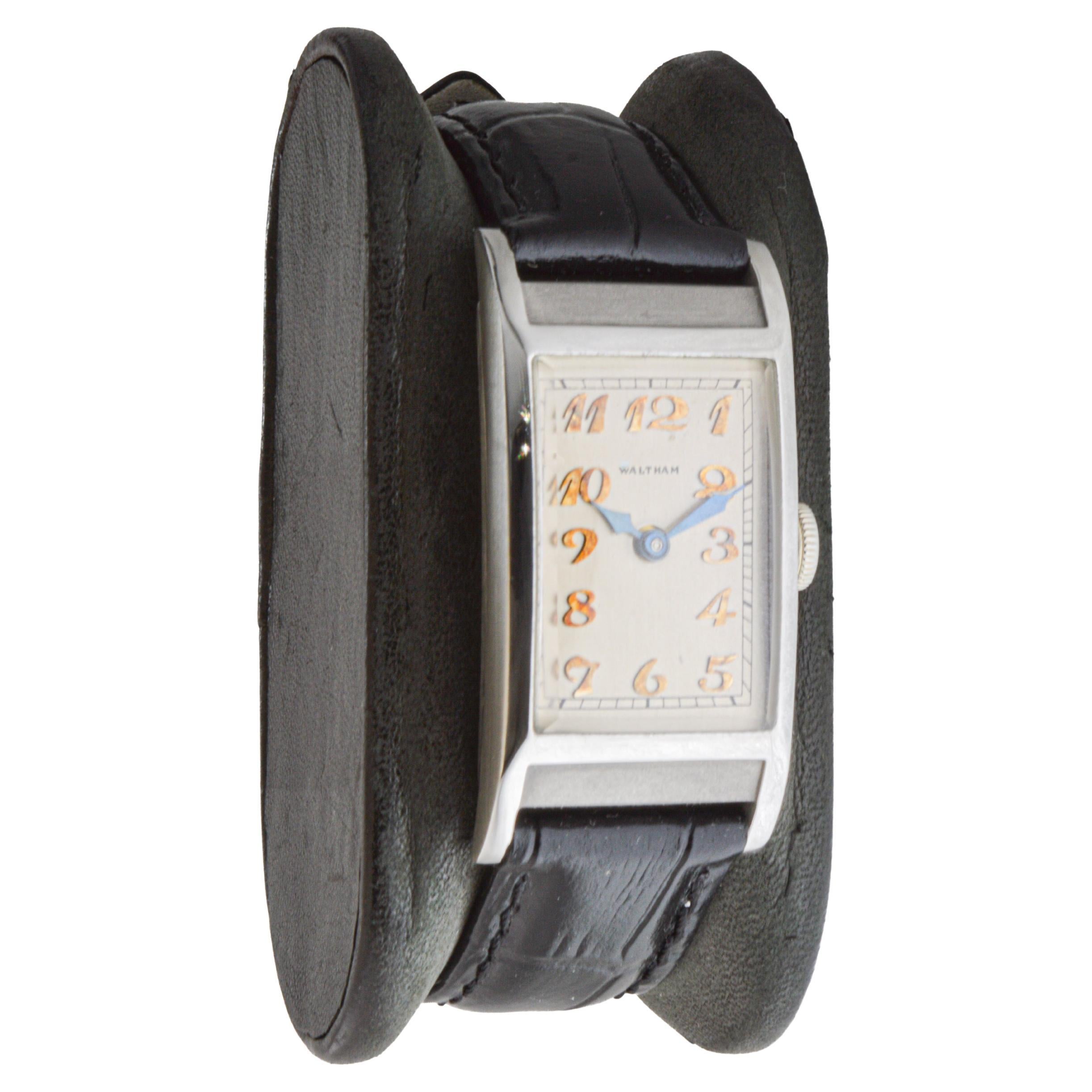 Waltham Platinum Rare Art Deco Watch with Original Dial from 1936 In Excellent Condition For Sale In Long Beach, CA