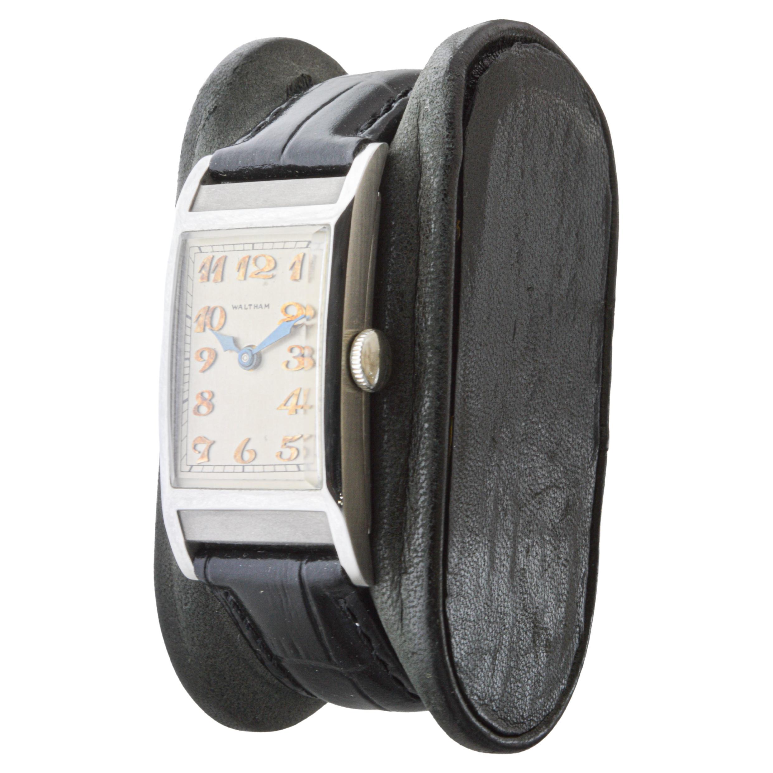 Waltham Platinum Rare Art Deco Watch with Original Dial from 1936 For Sale 1