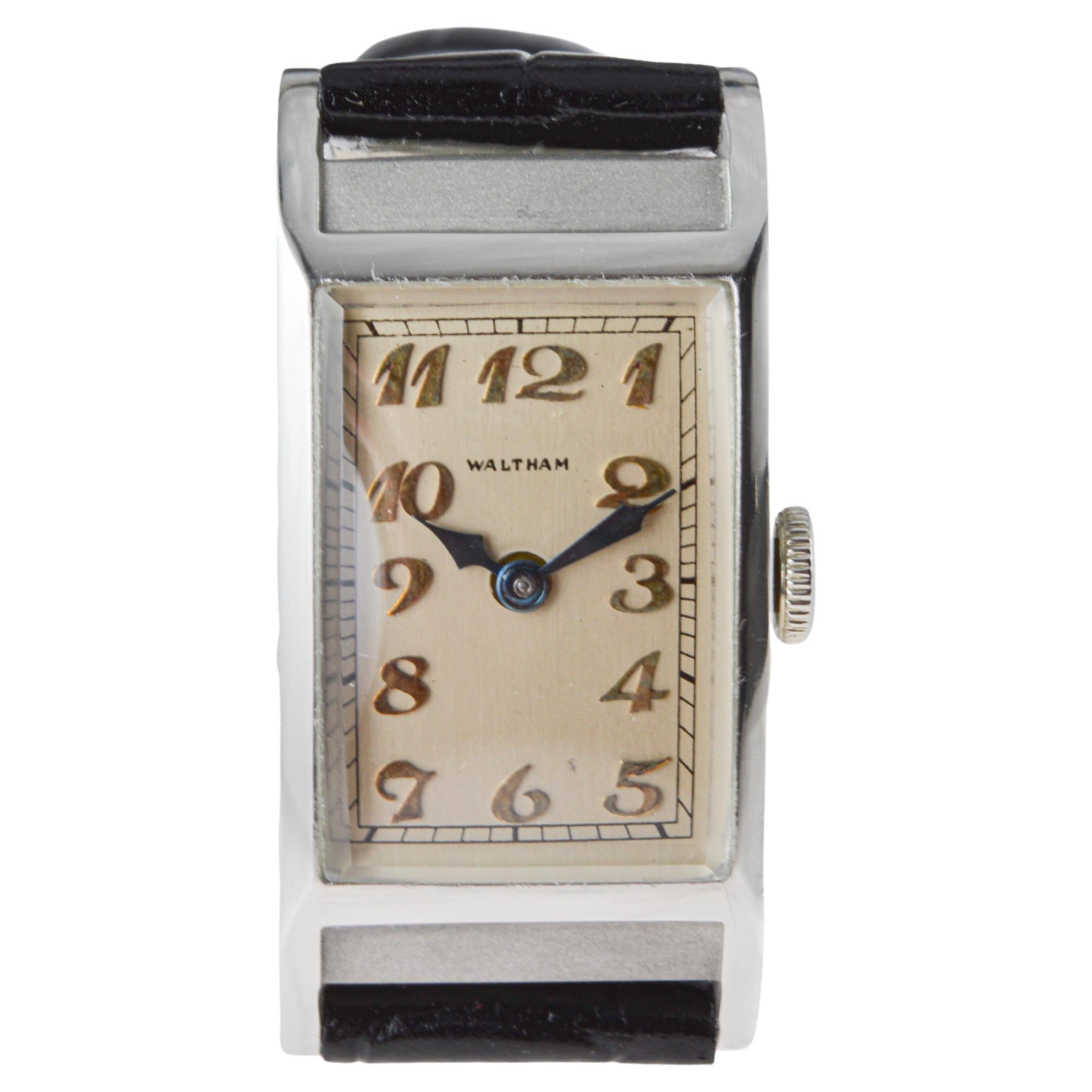 Waltham Platinum Rare Art Deco Watch with Original Dial from 1936 For Sale 3