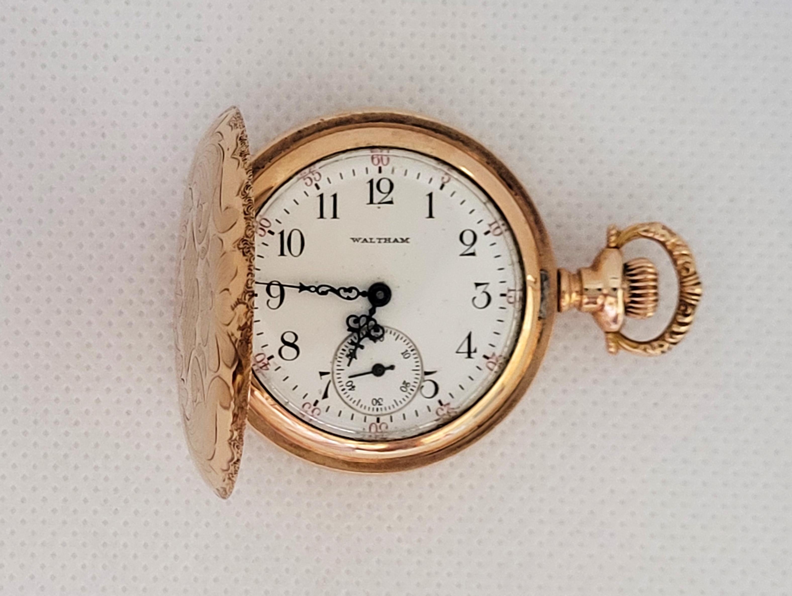 Waltham Pocket Watch Gold Plated Working #16360616 15 Jewels Os Size In Good Condition For Sale In Rancho Santa Fe, CA