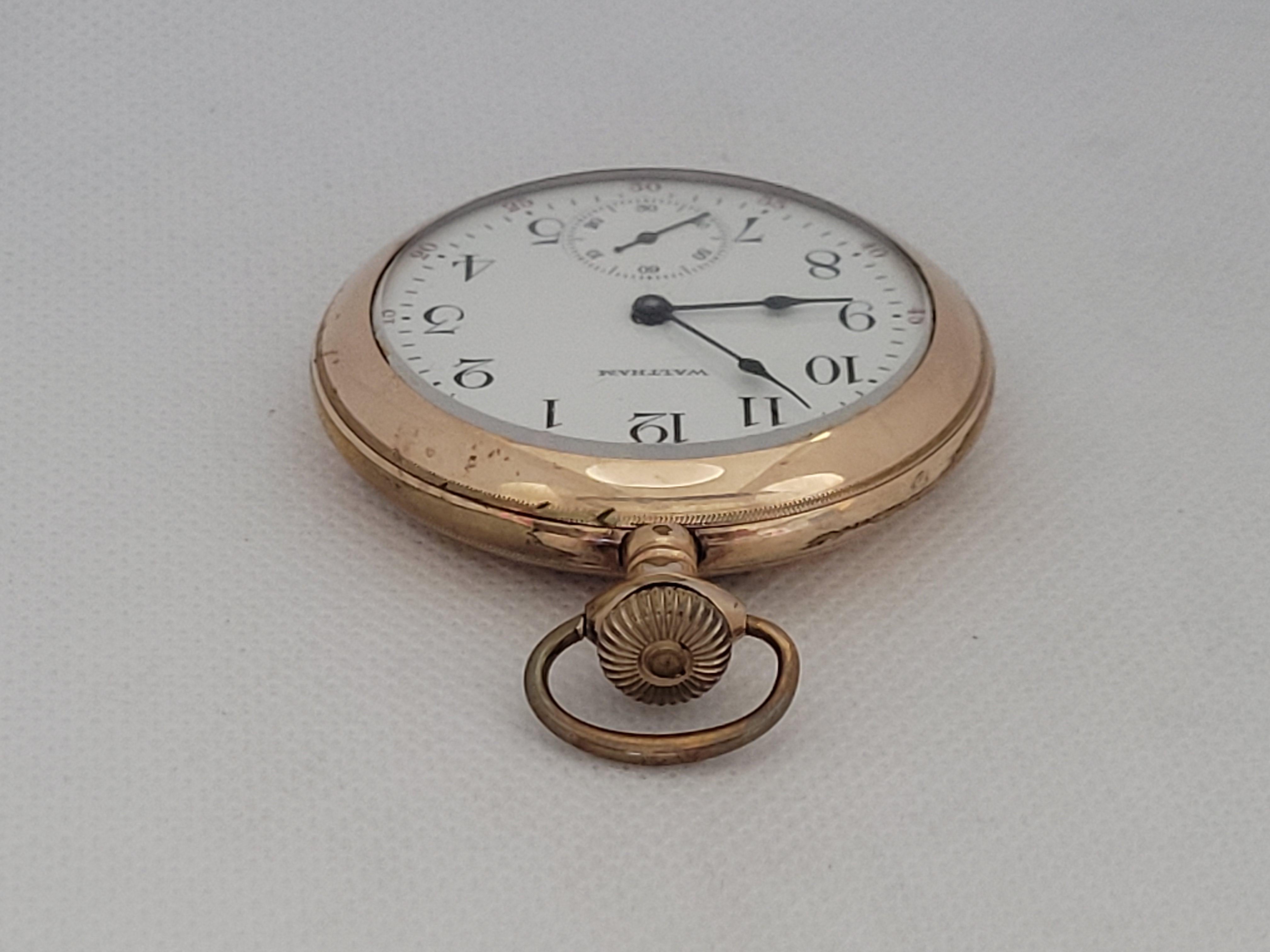 Edwardian Waltham Pocket Watch Gold Plated Year 1908 Working Jewel 16804744