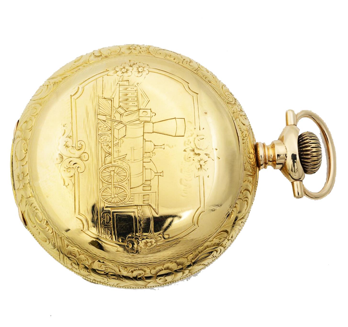 Waltham Rail Print 18 Karat Gold 38113 circa 1900-1910 Pocket Watch I4058053 In Excellent Condition In New York, NY