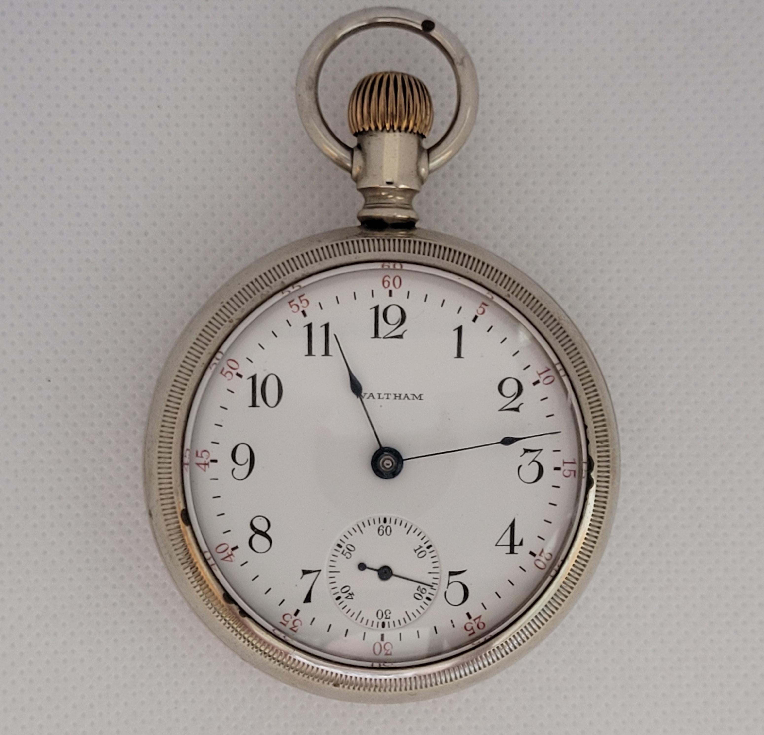 Edwardian Waltham Railroad Pocket Watch Year 1905 Heavy Ore Silver Working #14391483