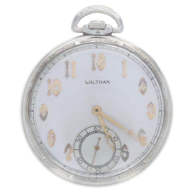 Waltham Riverside A Open Face Men's Pocket Watch White Gold 14k 21j 14s 1 YrWnty