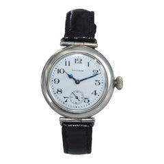 Waltham Silver Campaign Style Manual Wristwatch from 1918 with Enamel Dial