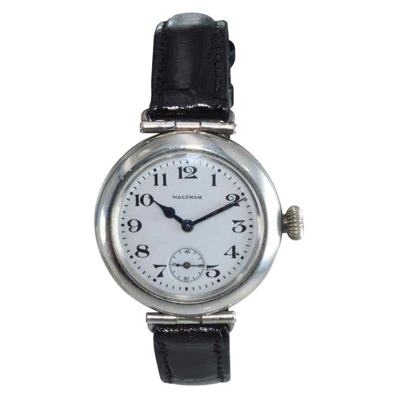 Waltham Silver Campaign Style Manual Wristwatch from 1918 with Enamel ...