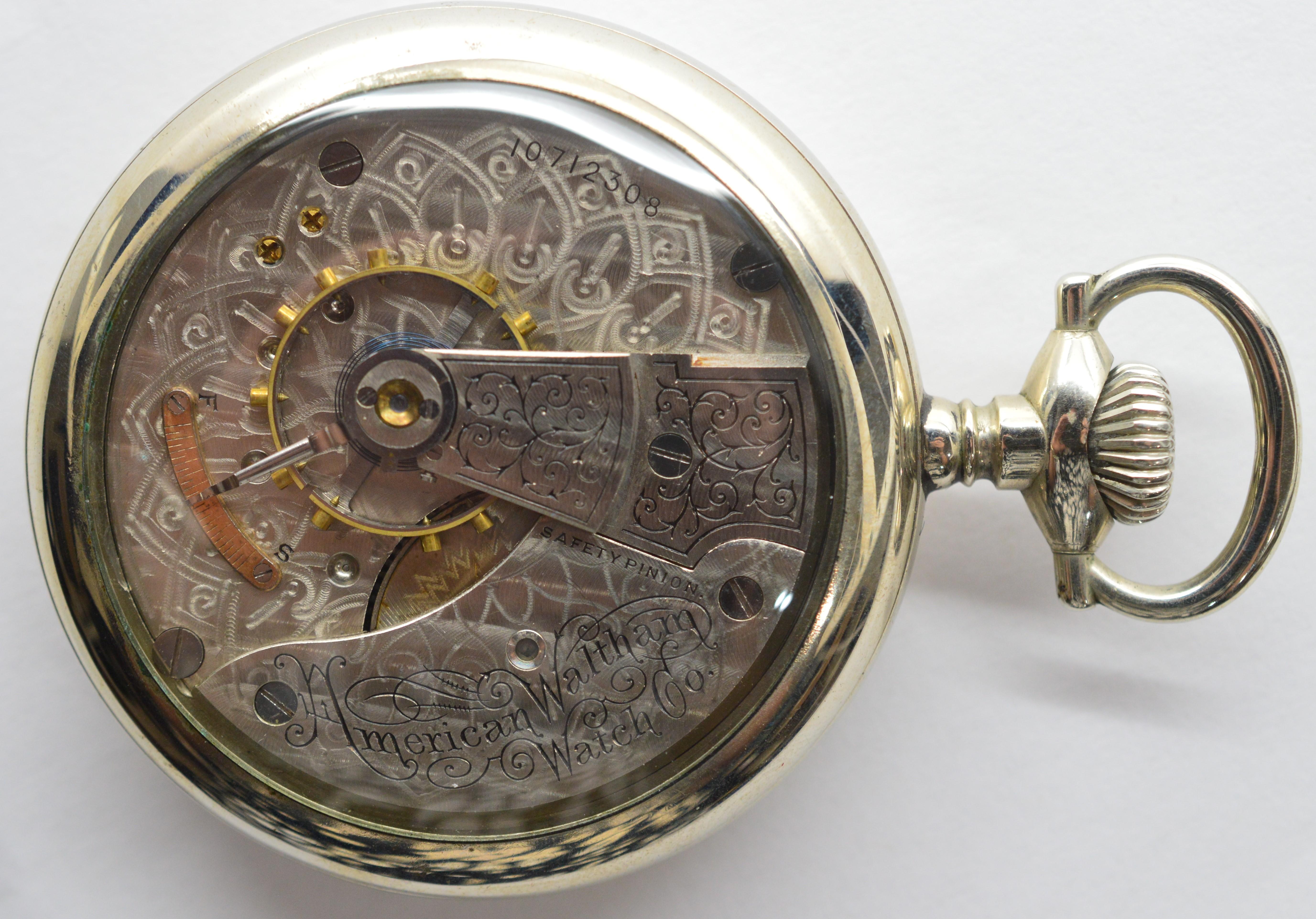 Enjoy seeing the unmatched craftsmanship in this American Waltham Watch Company Steel Pocket Watch expertly restored with a unique display back allowing the intricate parts of this time piece to be viewed. Number 0712308, circa 1901, seven jeweled