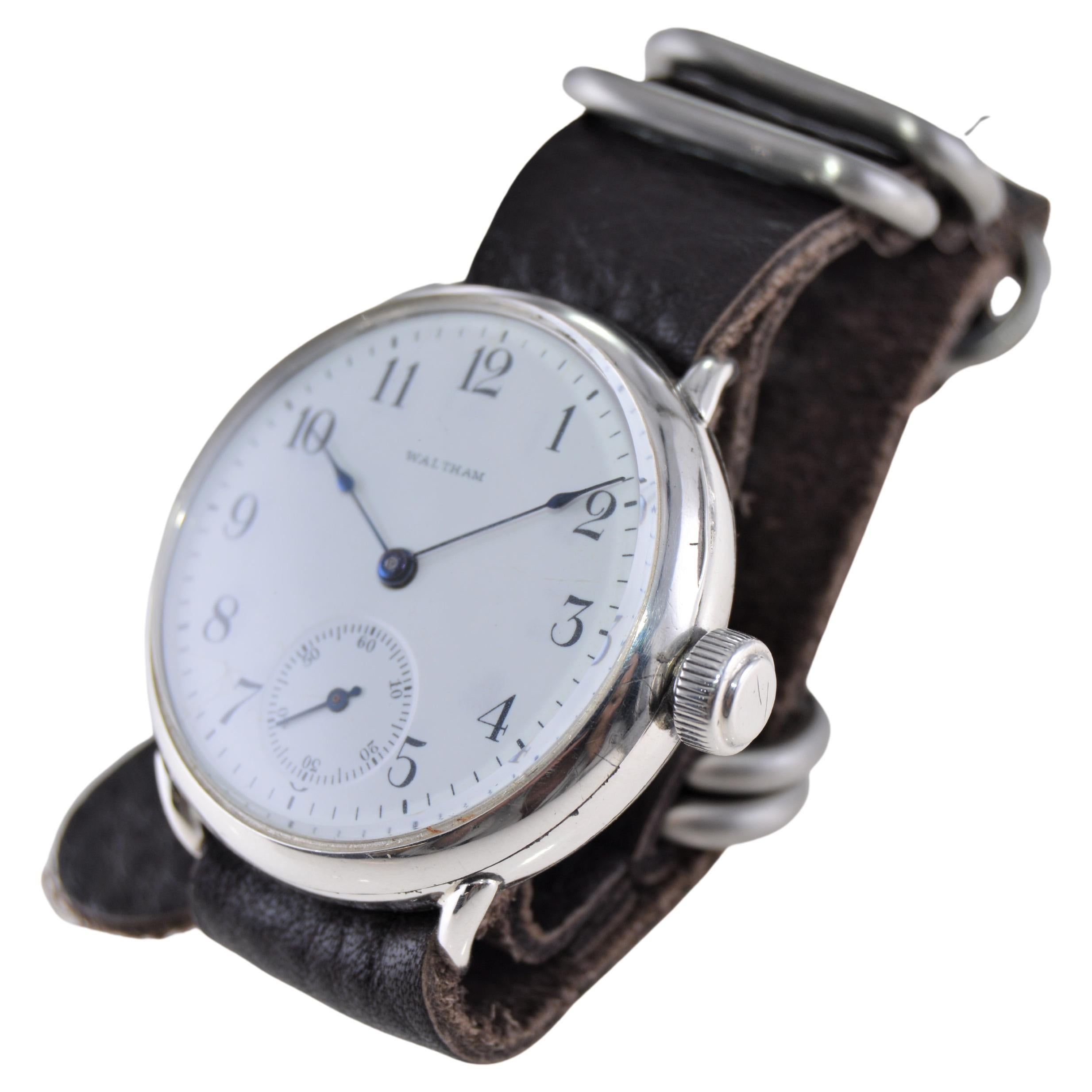 Waltham Sterling Silver Campaign Style Watch from 1901 with Original Enamel Dial 1