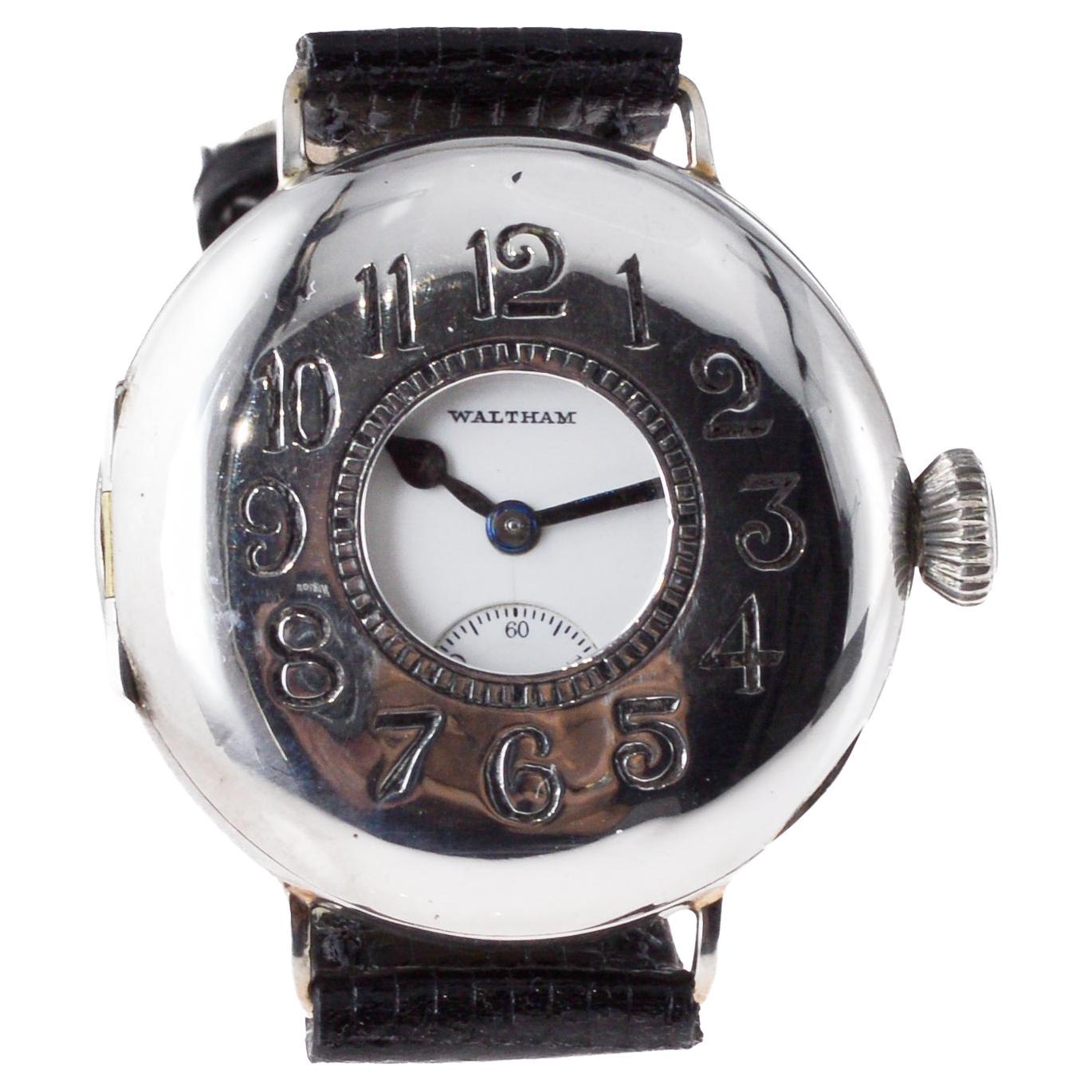Waltham Sterling Silver Trench Watch circa 1914 Rare P.S. Bartlett Half Hunter For Sale 5