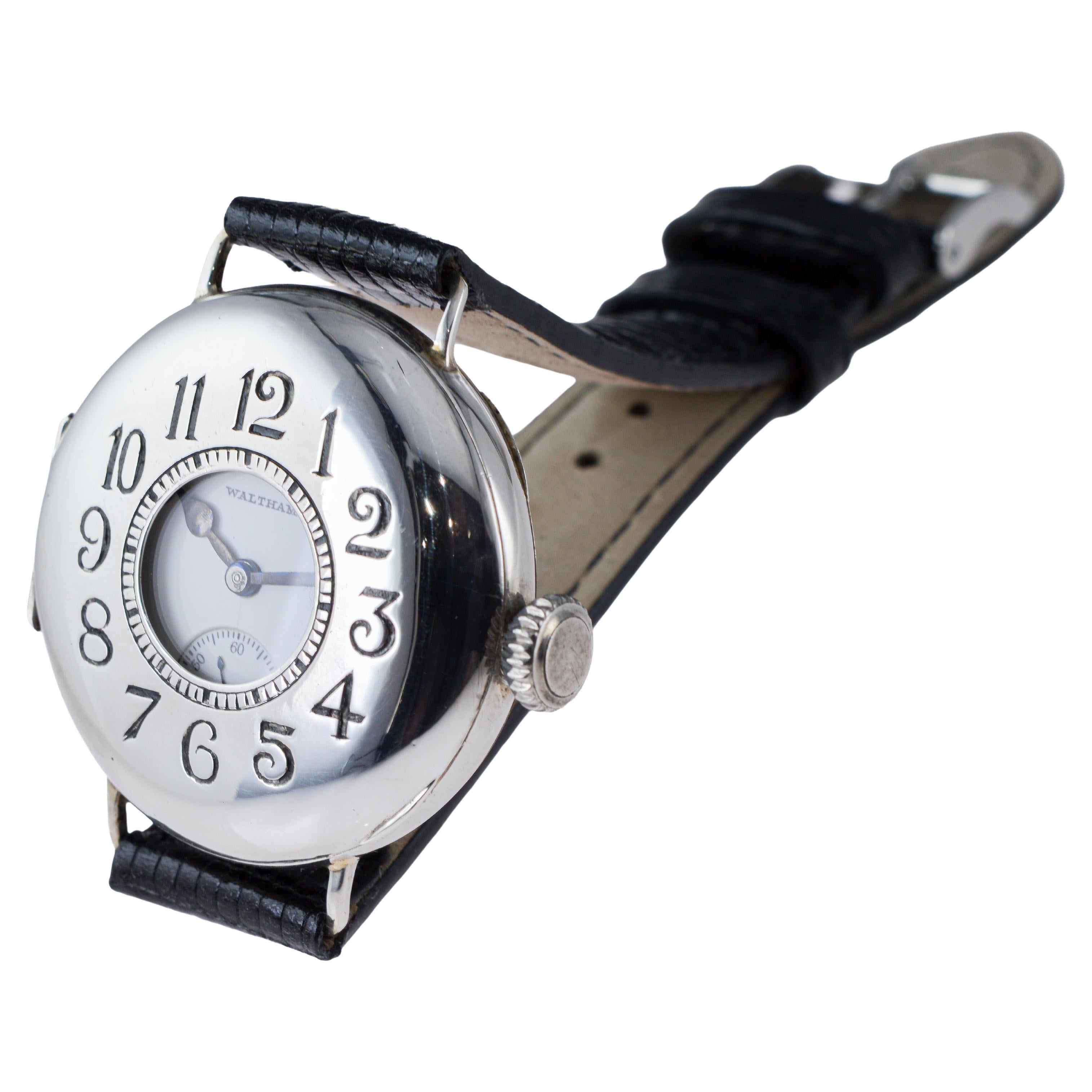 Waltham Sterling Silver Trench Watch circa 1914 Rare P.S. Bartlett Half Hunter For Sale 6