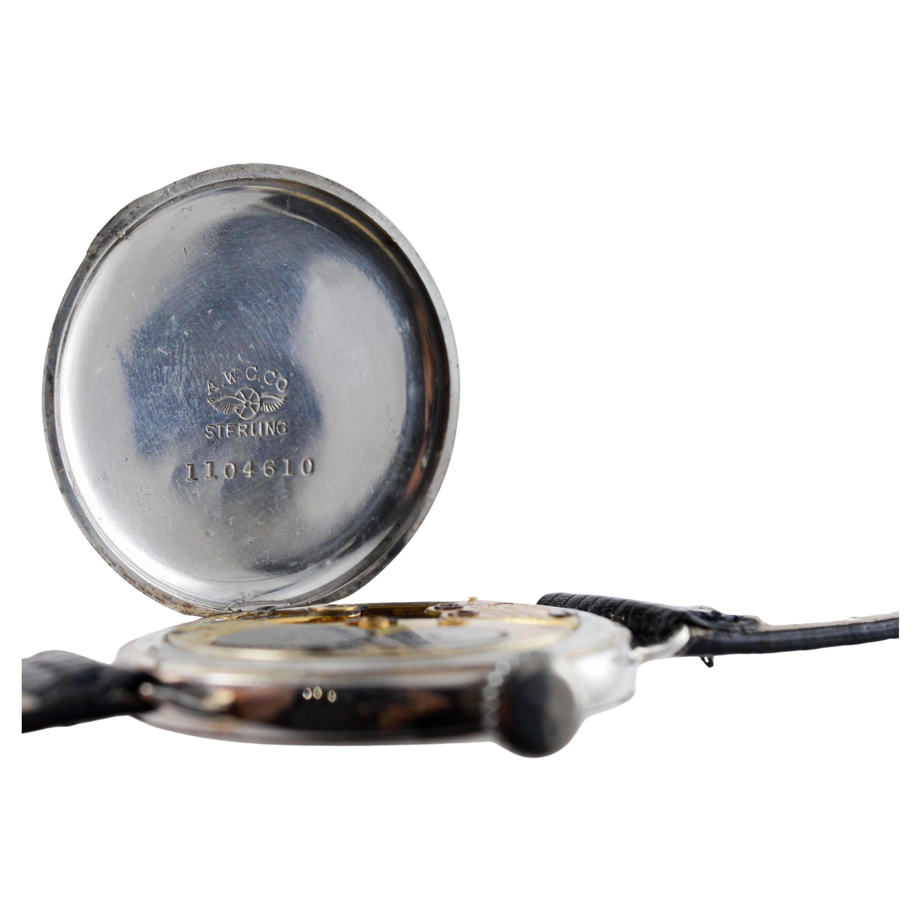 Waltham Sterling Silver Trench Watch circa 1914 Rare P.S. Bartlett Half Hunter For Sale 9