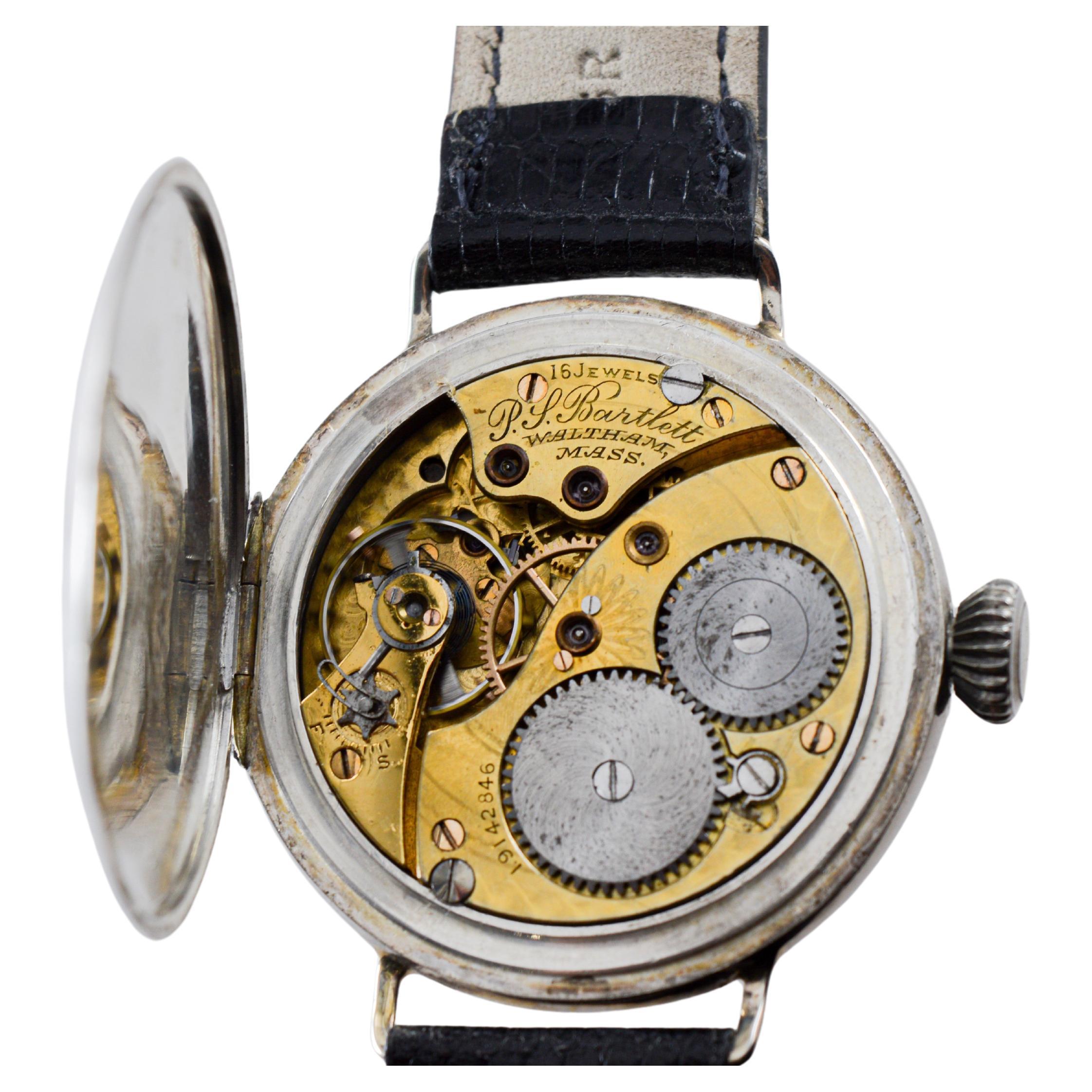 Waltham Sterling Silver Trench Watch circa 1914 Rare P.S. Bartlett Half Hunter For Sale 12