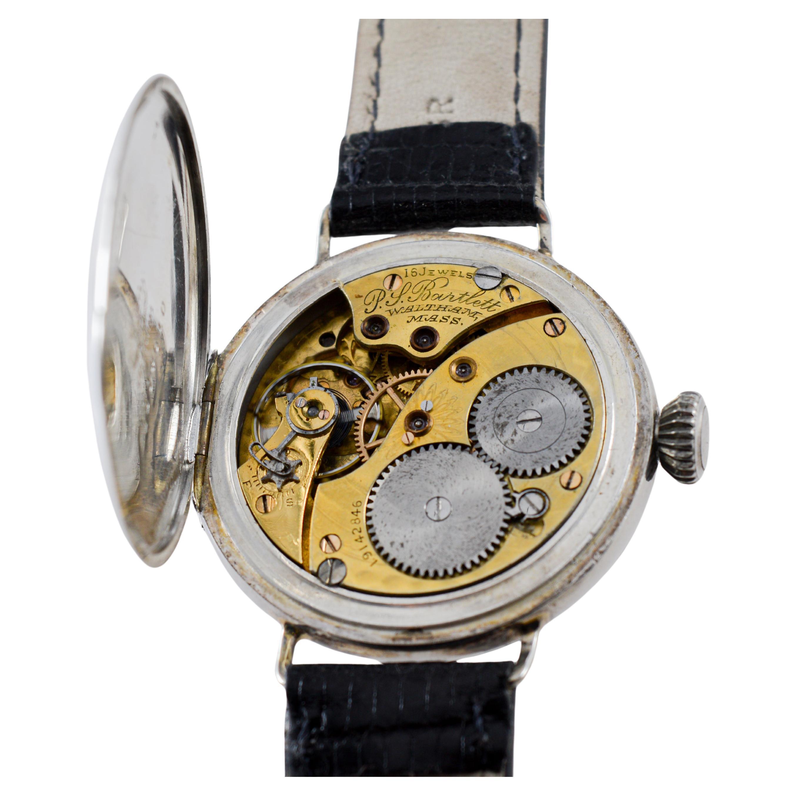 Waltham Sterling Silver Trench Watch circa 1914 Rare P.S. Bartlett Half Hunter For Sale 13