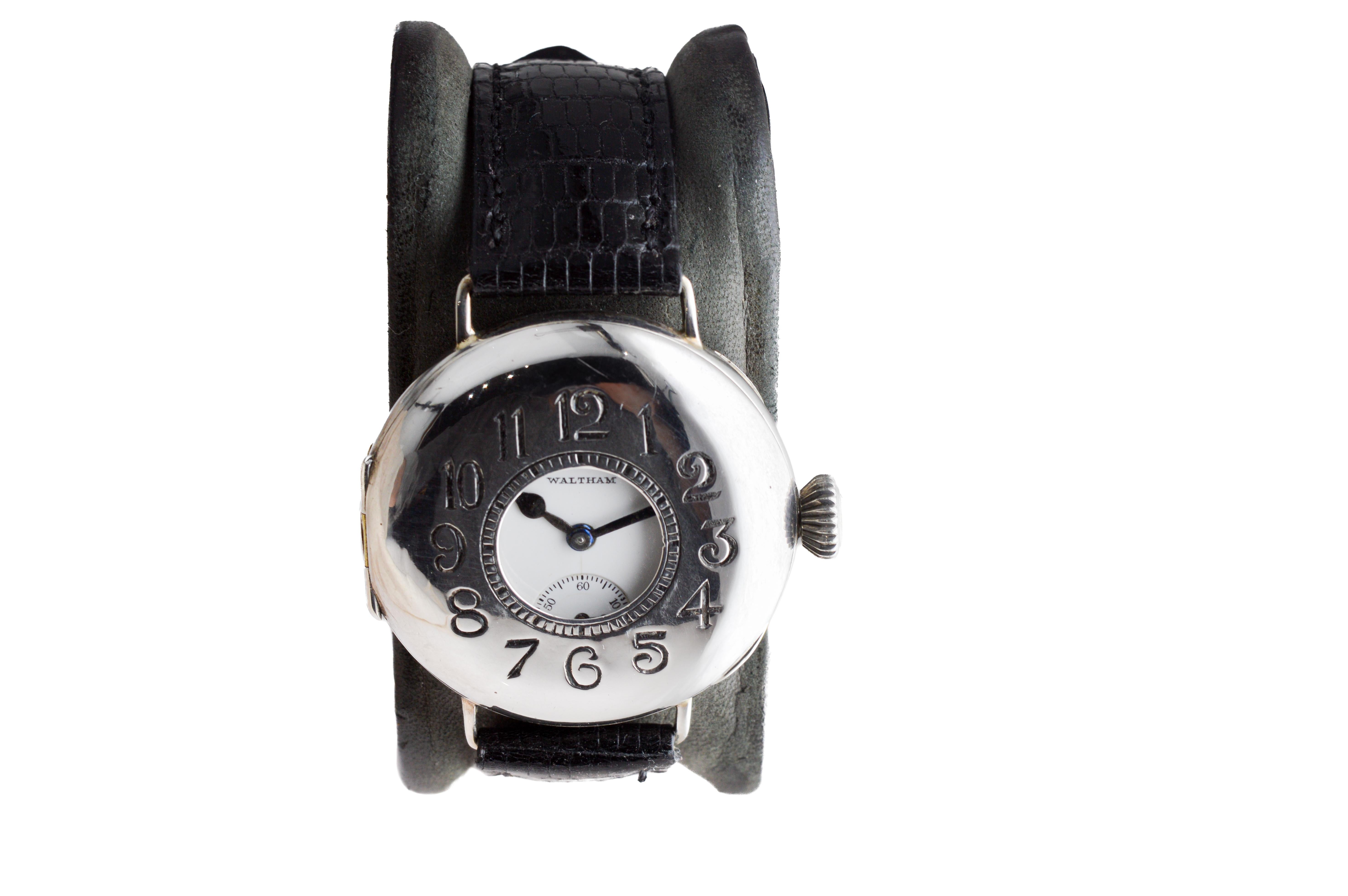 Art Deco Waltham Sterling Silver Trench Watch circa 1914 Rare P.S. Bartlett Half Hunter For Sale