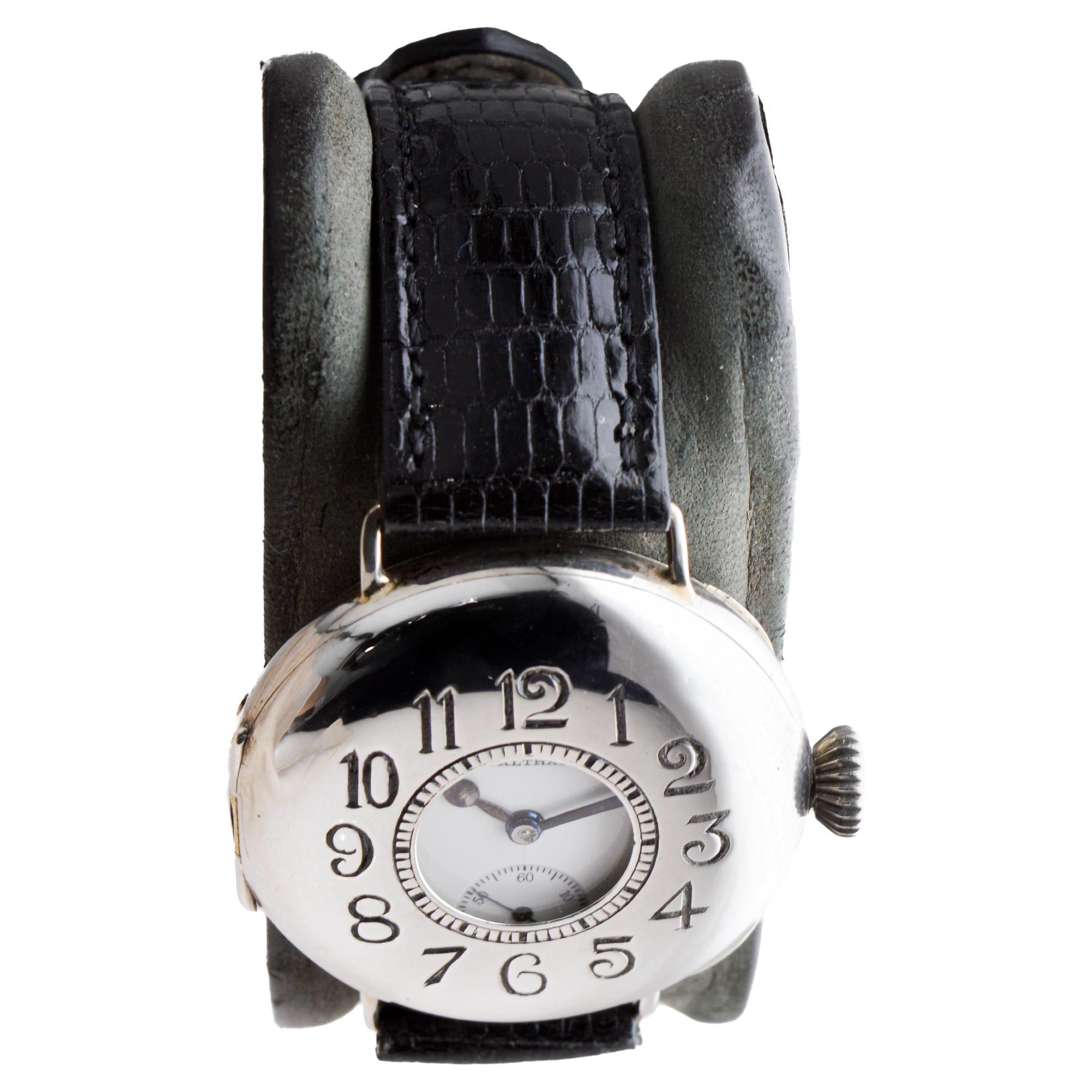 Waltham Sterling Silver Trench Watch circa 1914 Rare P.S. Bartlett Half Hunter In Excellent Condition For Sale In Long Beach, CA