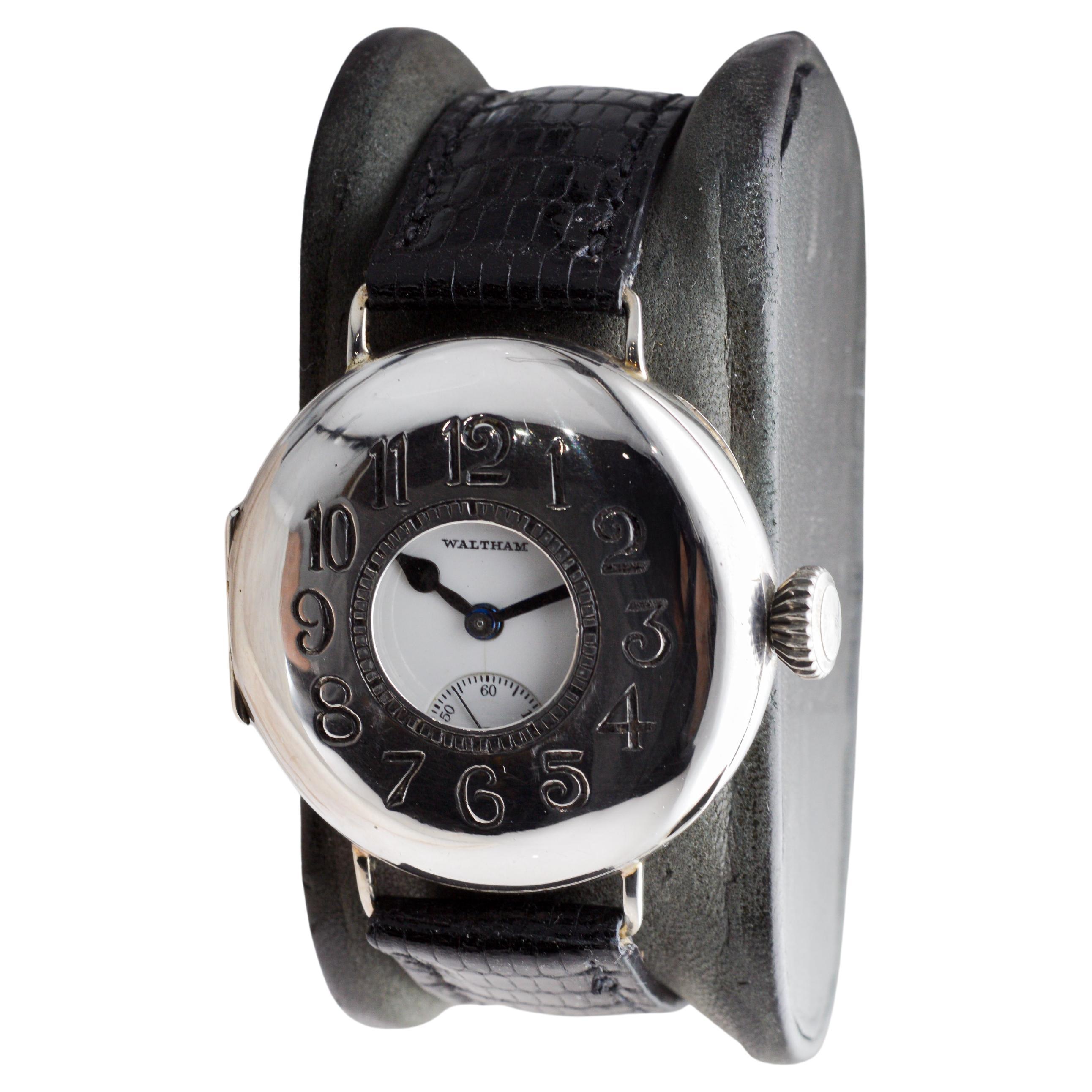 Women's or Men's Waltham Sterling Silver Trench Watch circa 1914 Rare P.S. Bartlett Half Hunter For Sale