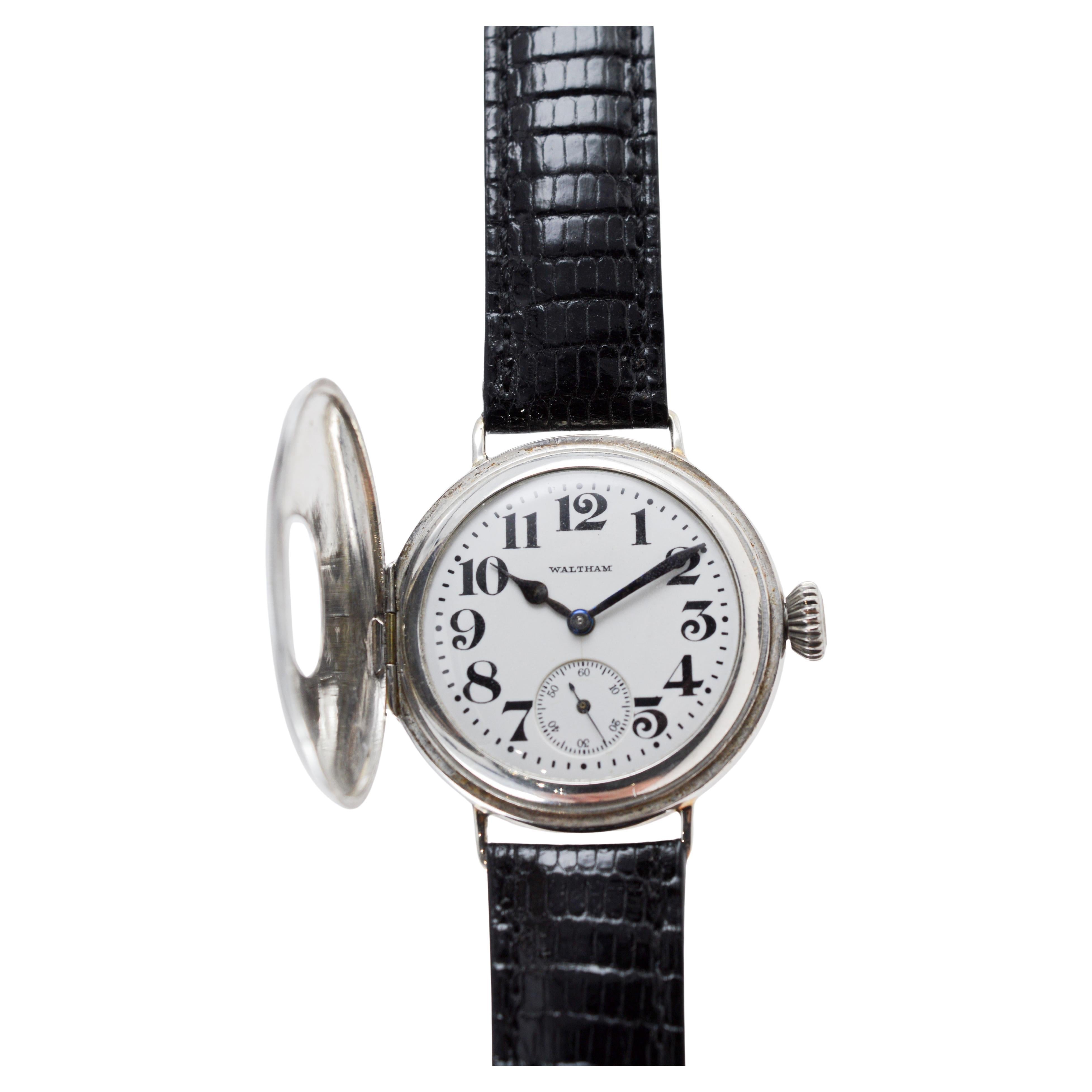 Waltham Sterling Silver Trench Watch circa 1914 Rare P.S. Bartlett Half Hunter For Sale 2