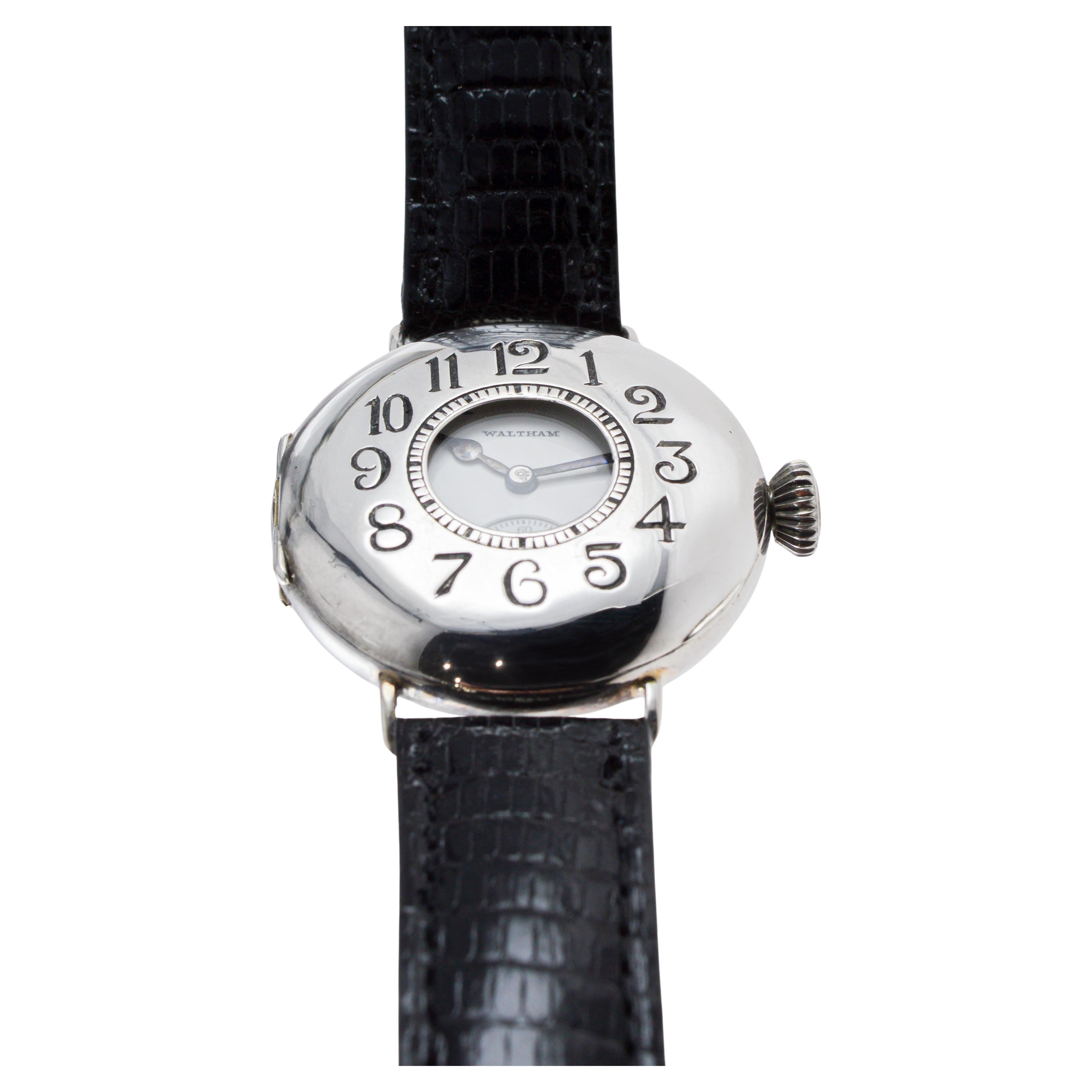 Waltham Sterling Silver Trench Watch circa 1914 Rare P.S. Bartlett Half Hunter For Sale 3