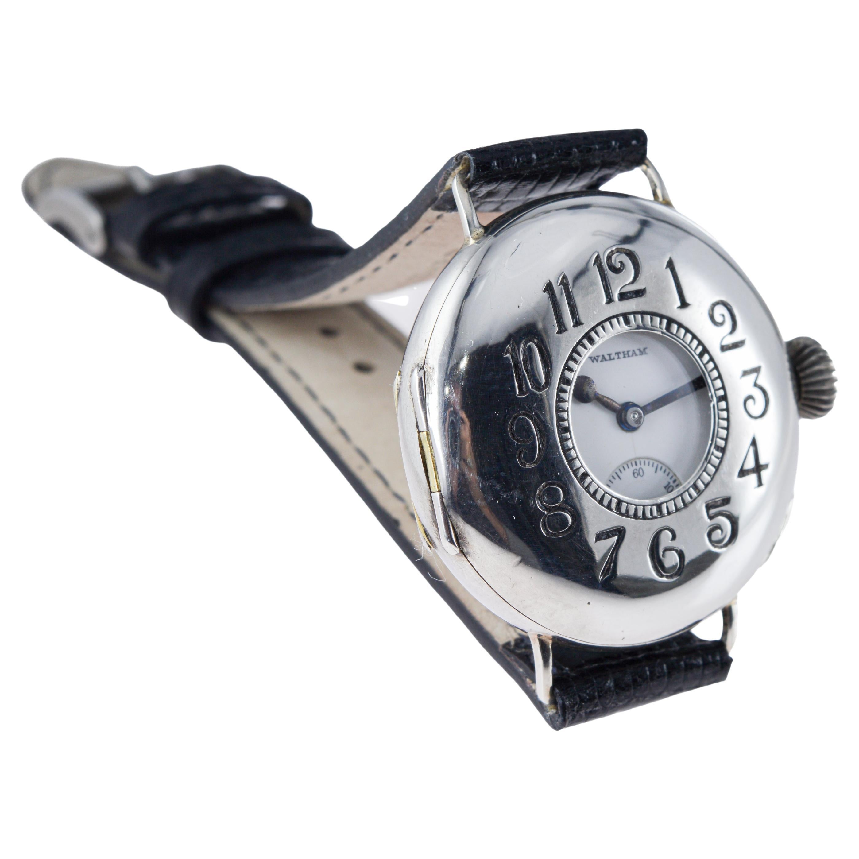 Waltham Sterling Silver Trench Watch circa 1914 Rare P.S. Bartlett Half Hunter For Sale 4
